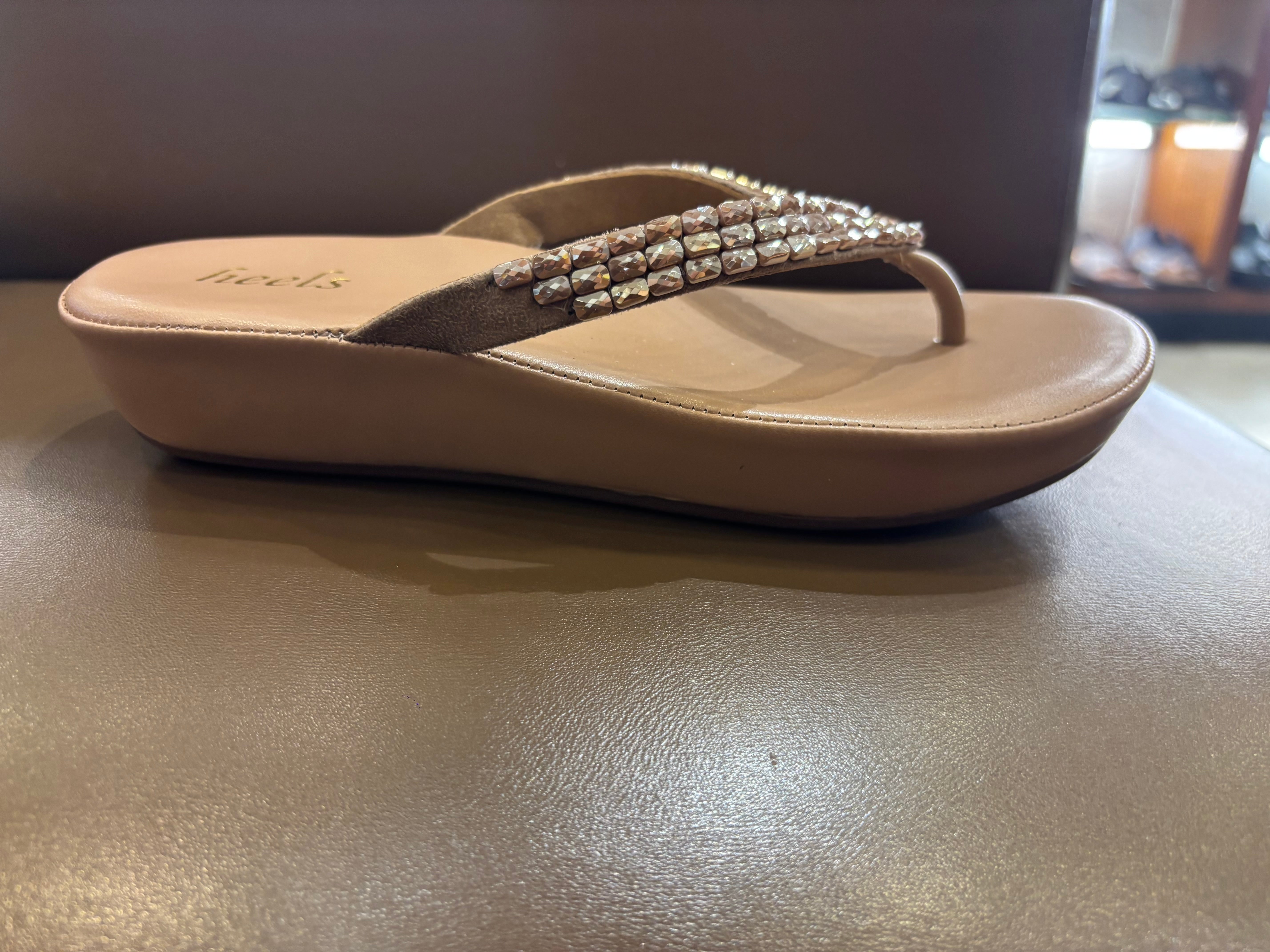 Ezra Comfort V Strap Embellished Wedge Slippers