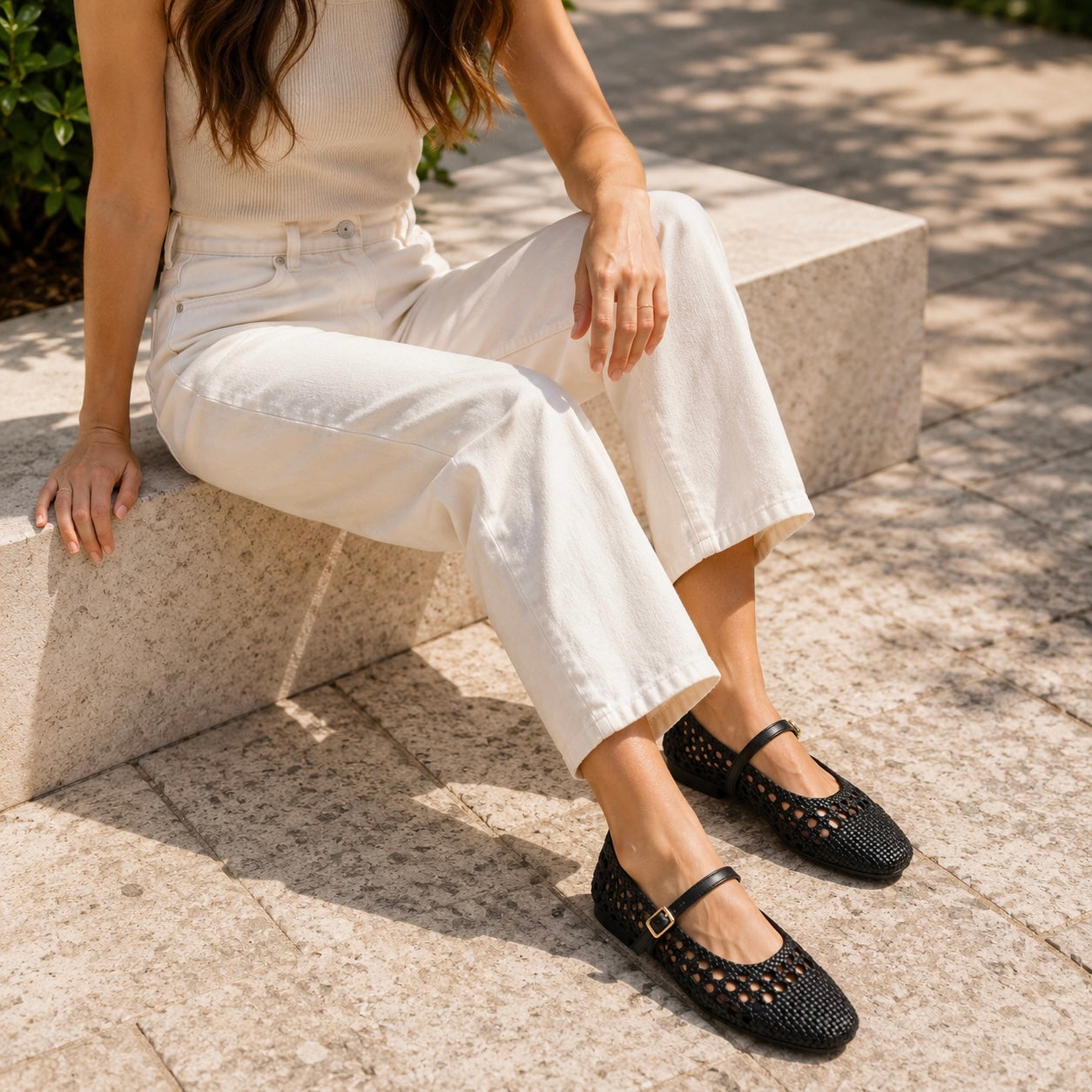 Meraki 2.0 Mesh Flat Mary Jane Leather Ballerinas Black - The Heels India
