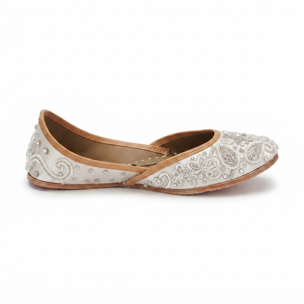 Chamak Handcrafted Leather Juttis Silver - The Heels India