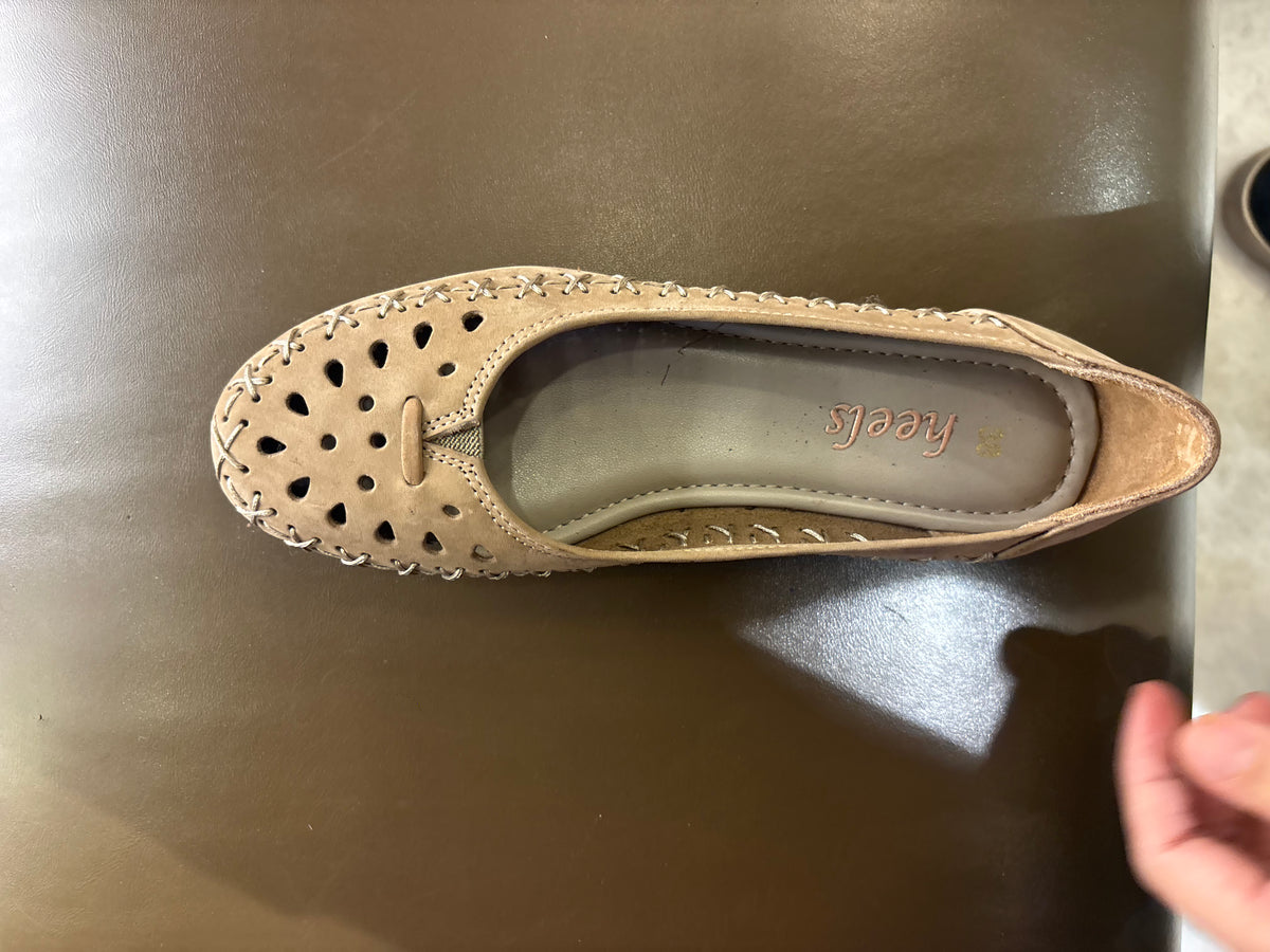 Lynda Nubuk Perforated Leather Ballerinas in Chikoo - The Heels India