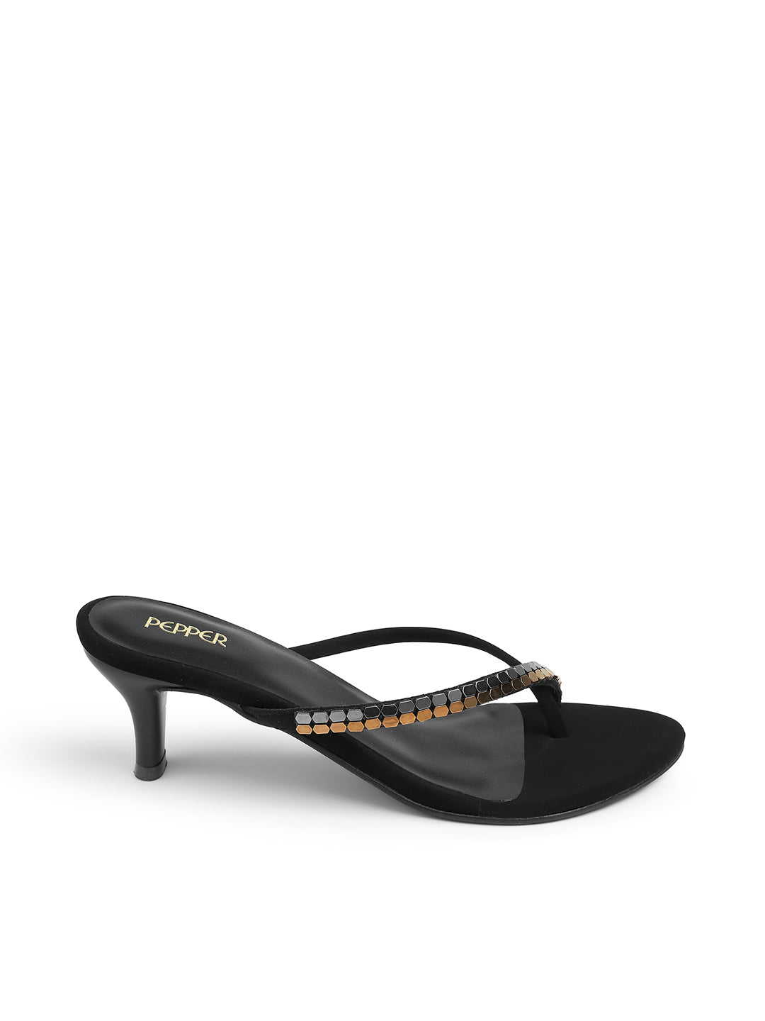 Felipe Metallic V Strap Kitten Heels - The Heels India