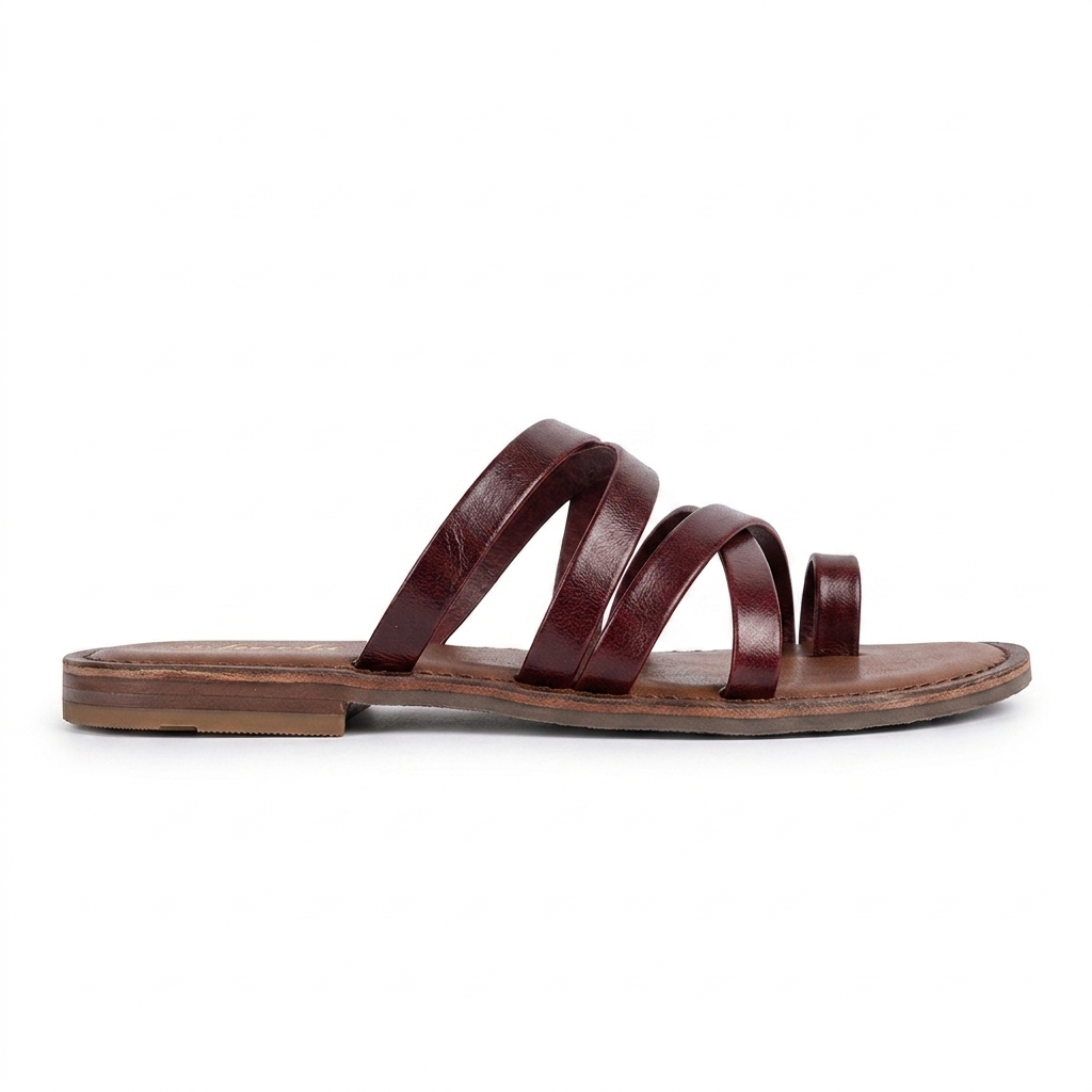Delilah Leather Thumb Strap Flat Sliders