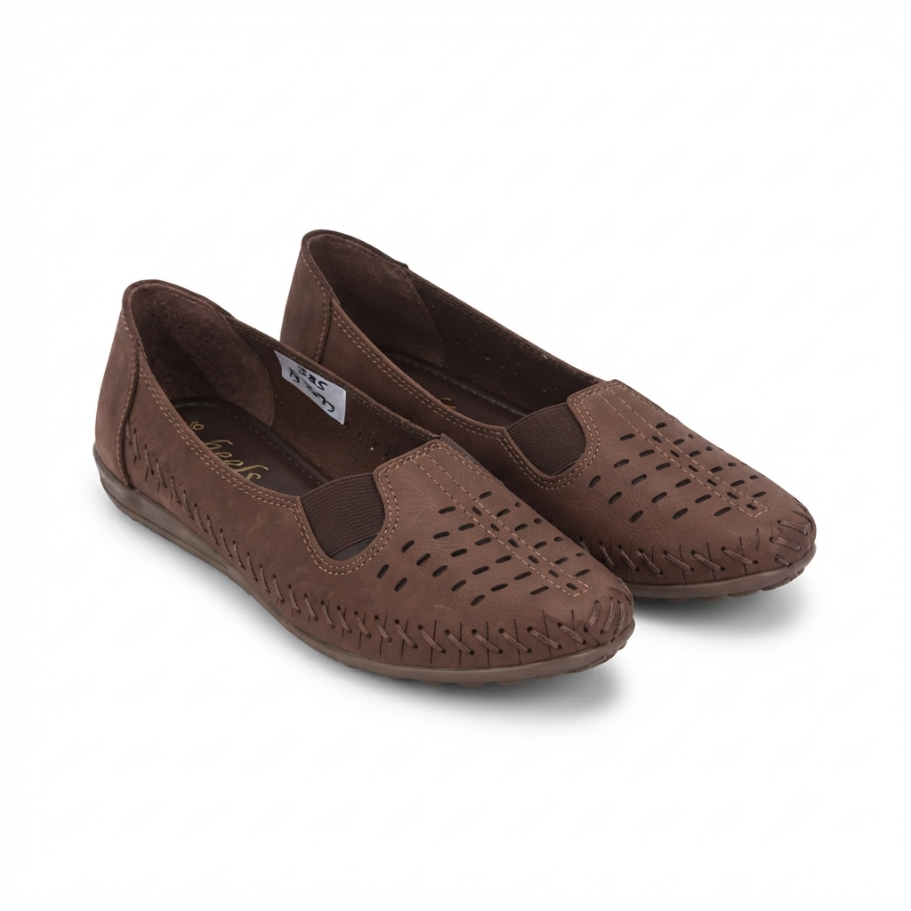 Paulina Nubuk Perforated Leather Ballerinas in Brown - The Heels India
