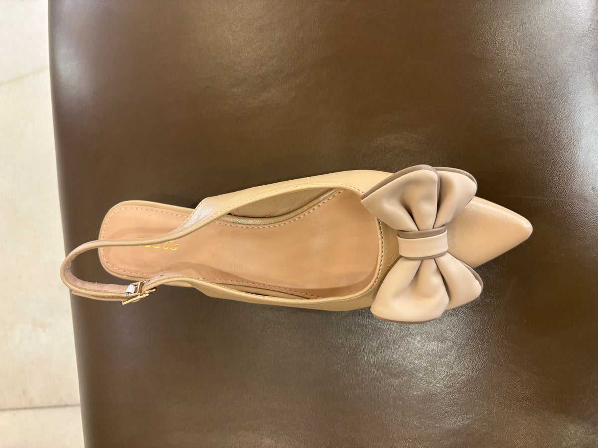 Brie Bow Mini Premium Slingback Kitten Heels in Dark Beige - The Heels India