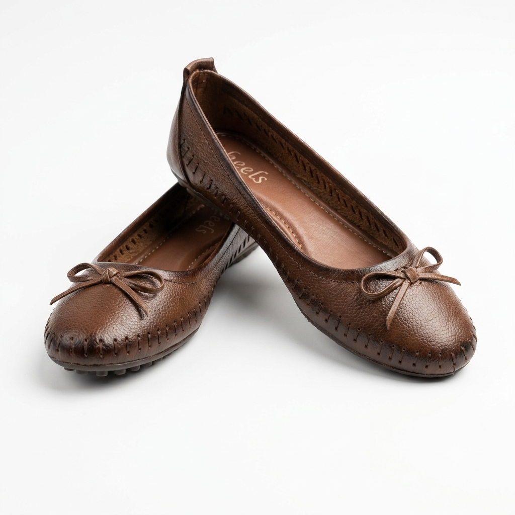 Melissa Leather Stitch Bow Flat Ballerinas in Rust - The Heels India