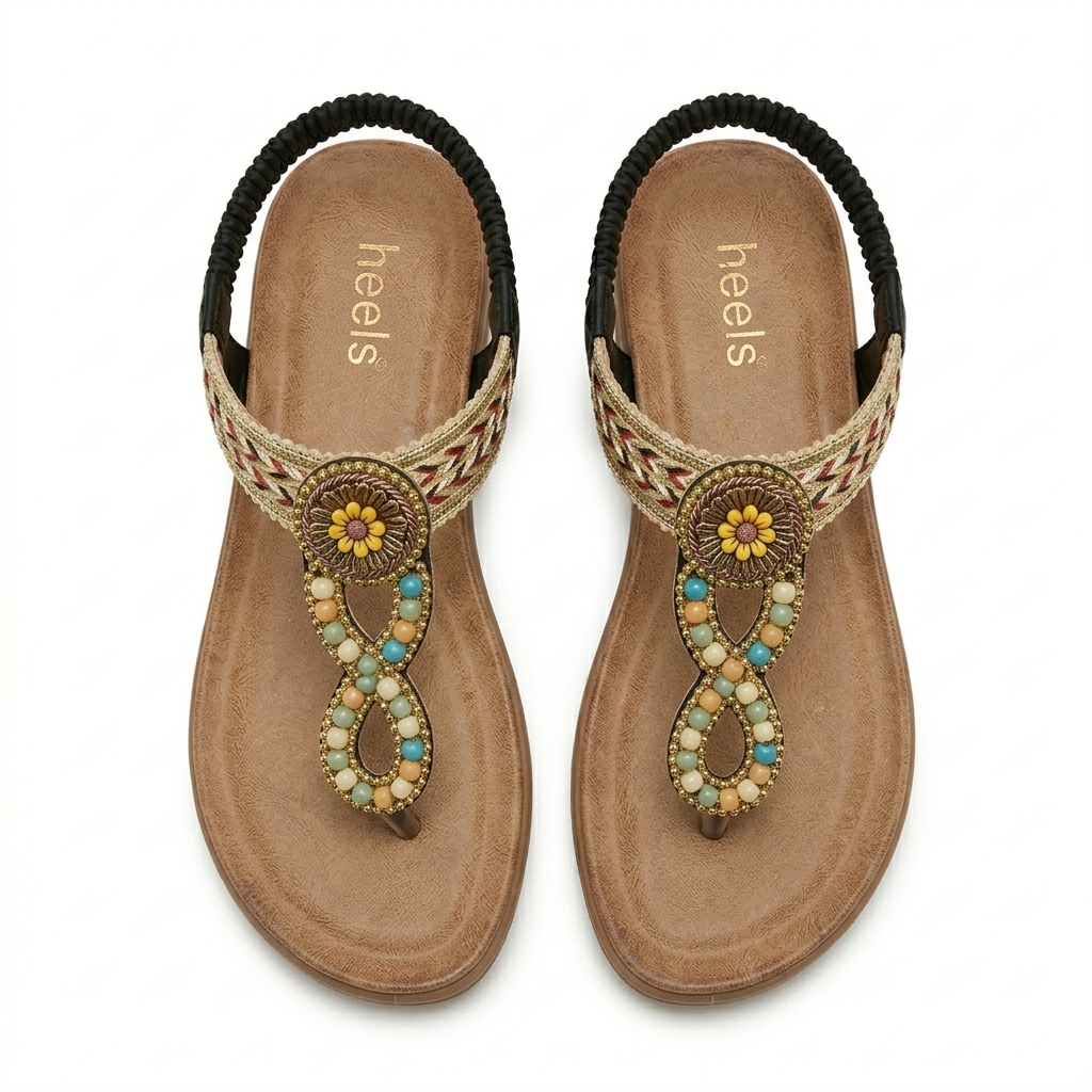 Rosaira Cushioned Embellished Back Elastic Sandals - The Heels India