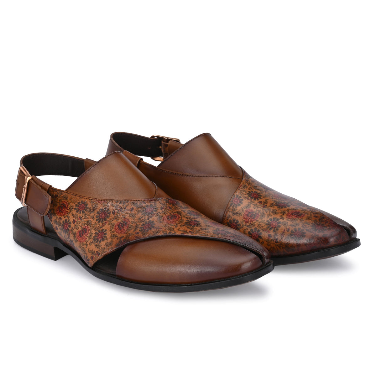 Herfa Hand Painted Tan Leather Peshawari Sandals