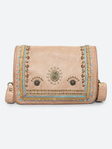 Savio : Embellished Leather Beige Crossbody Flap Bag