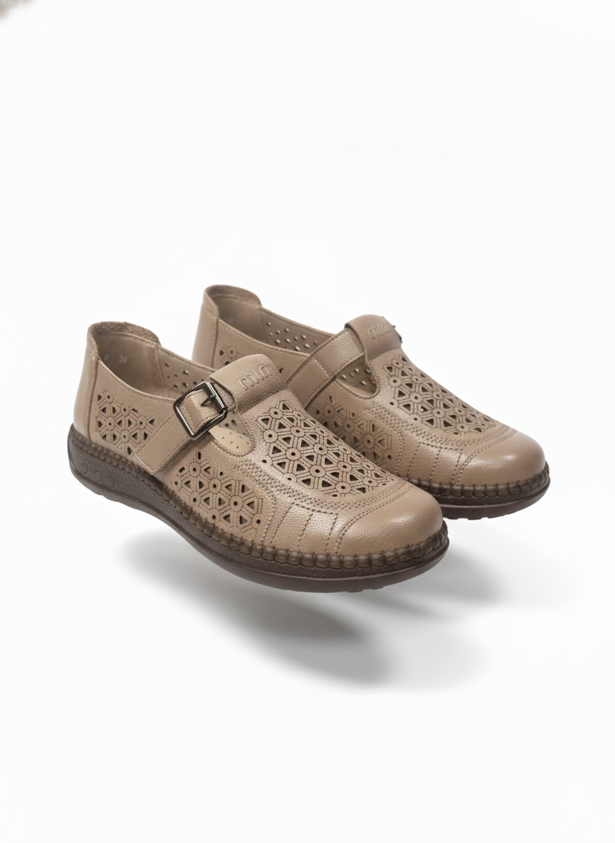 Alicia Premium Leather Ankle Strap Loafer Shoes - The Heels India