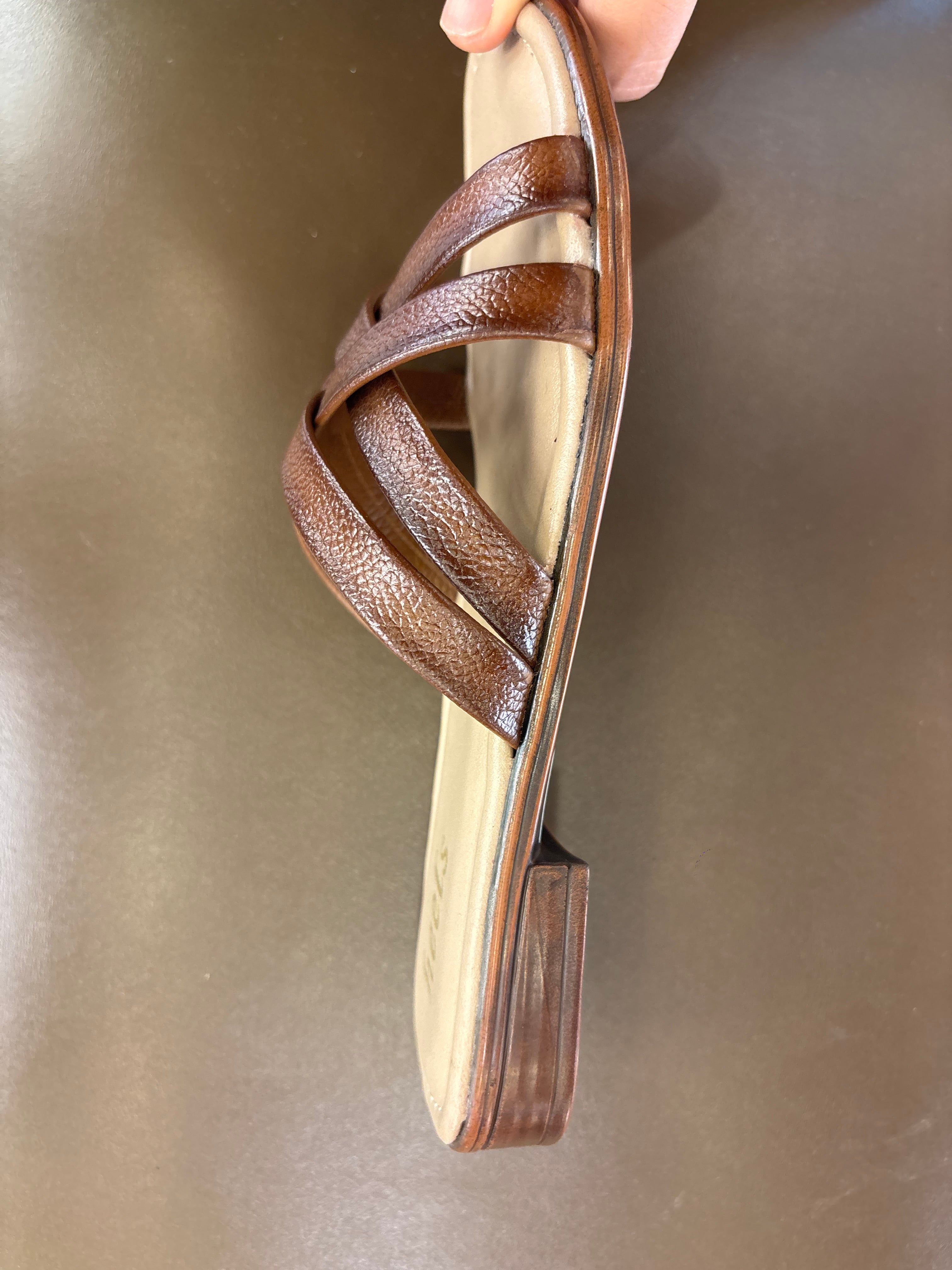 Woven Tan Leather Flat Slides - Pair Shot