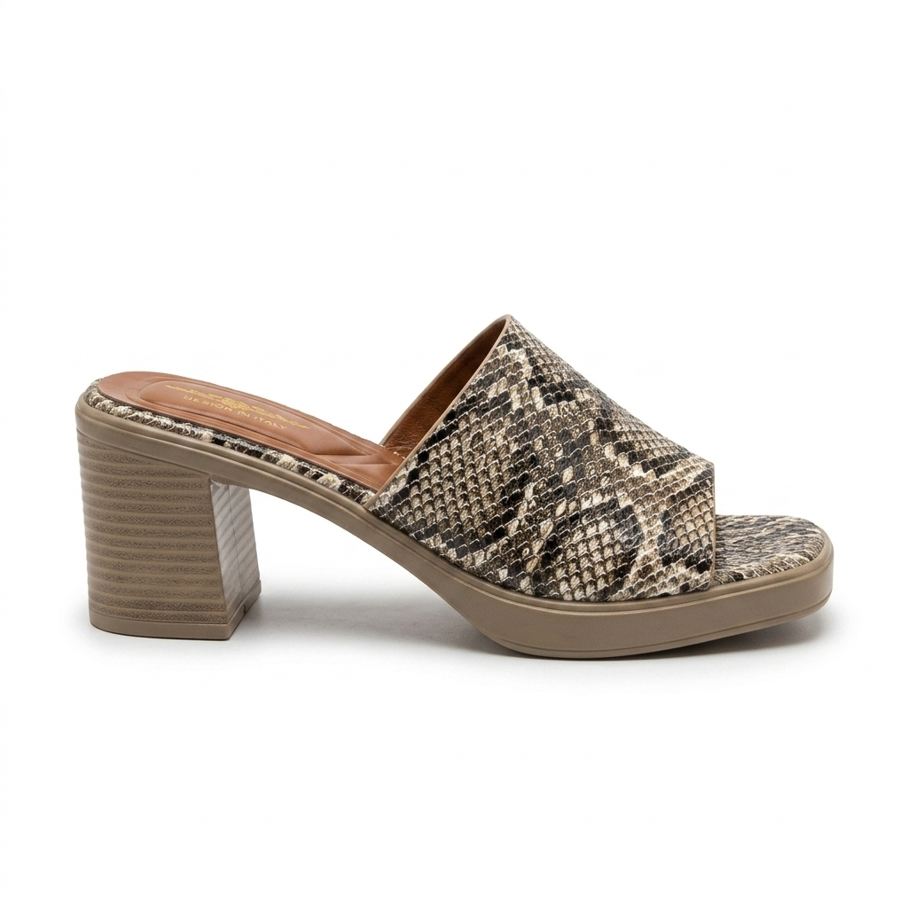 Alba Platform Snake Print Peep Toe Block Heels
