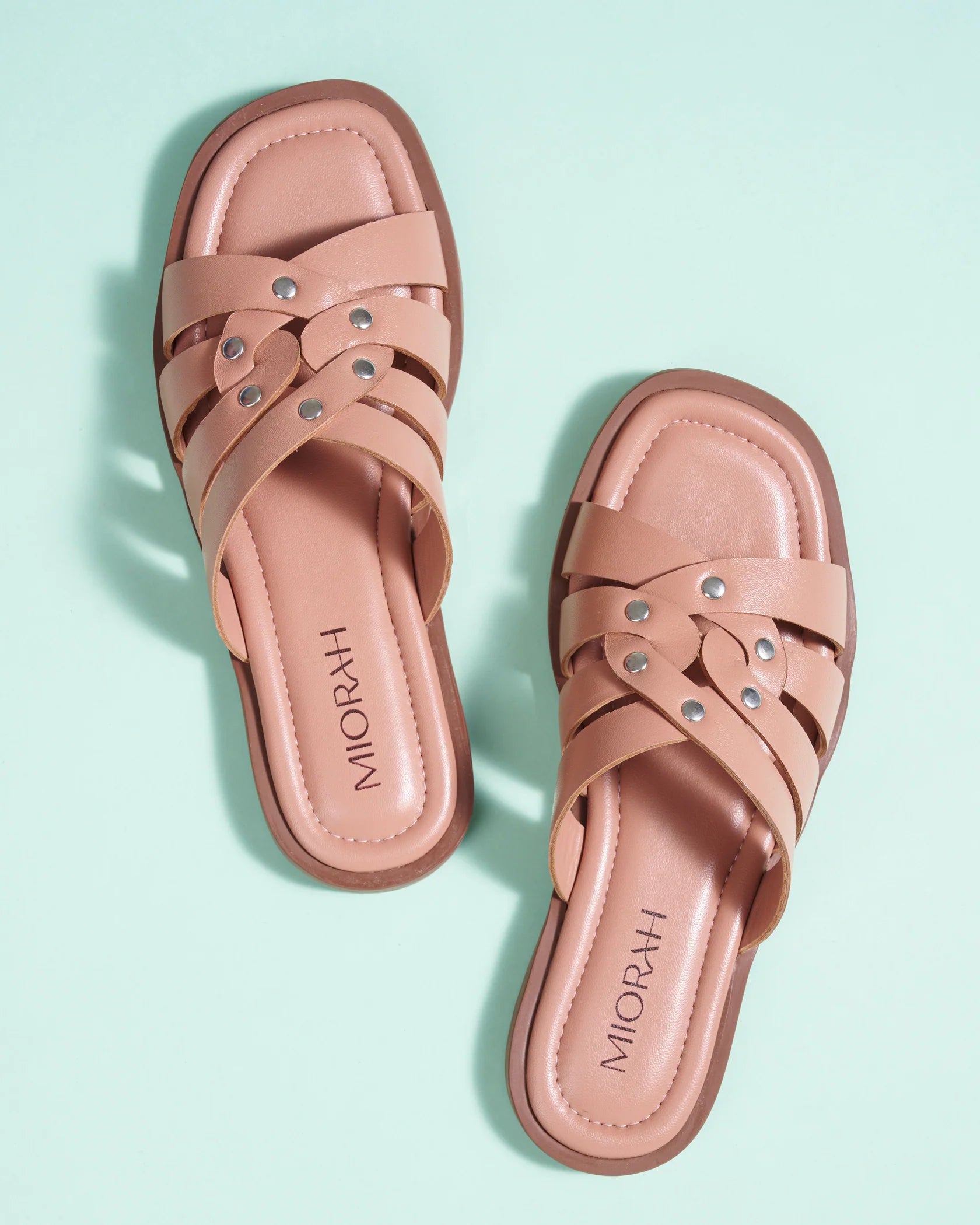 IVY Premium Leather Cushioned Flat Summer Stud Sliders - The Heels India