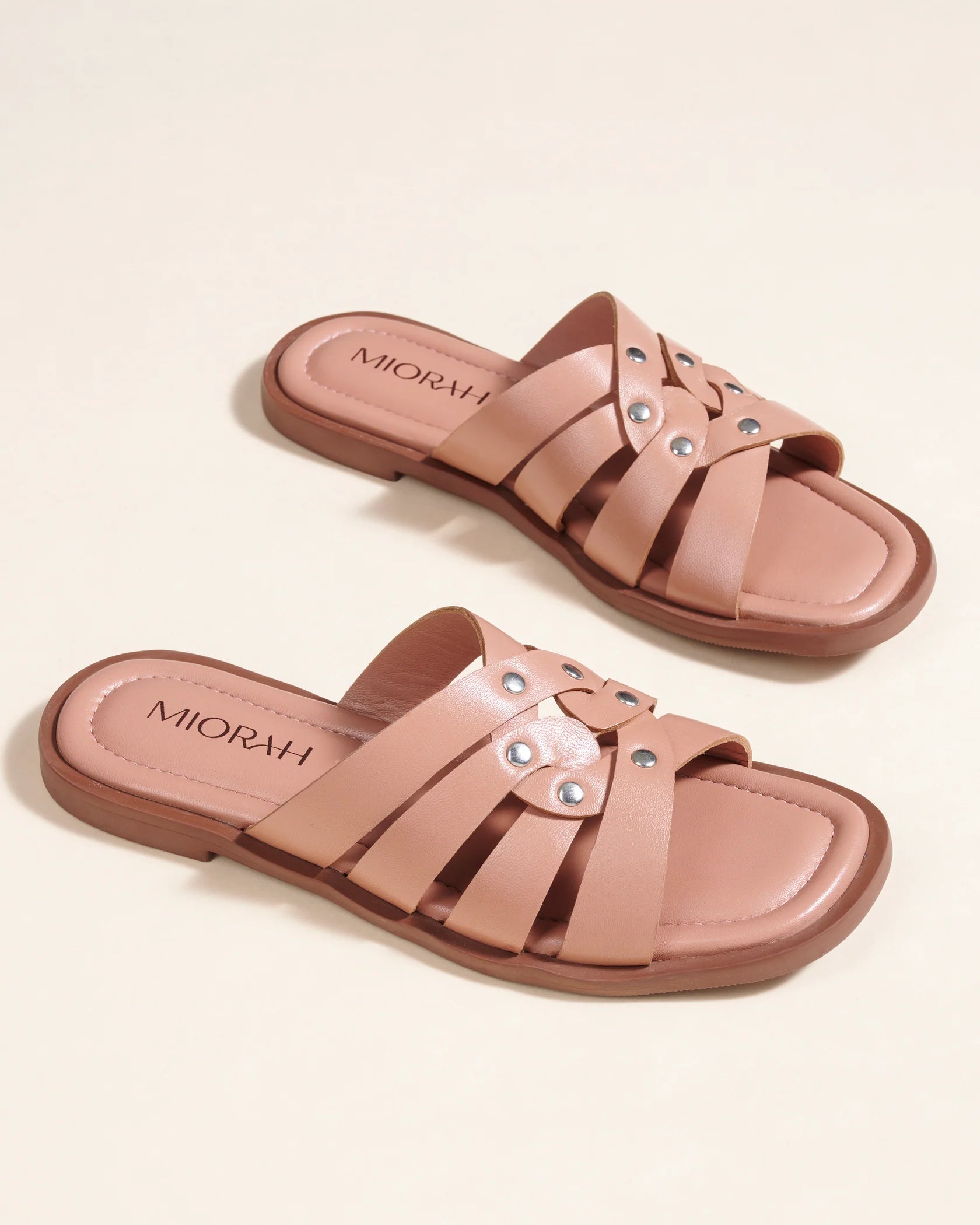 IVY Premium Leather Cushioned Flat Summer Stud Sliders - The Heels India