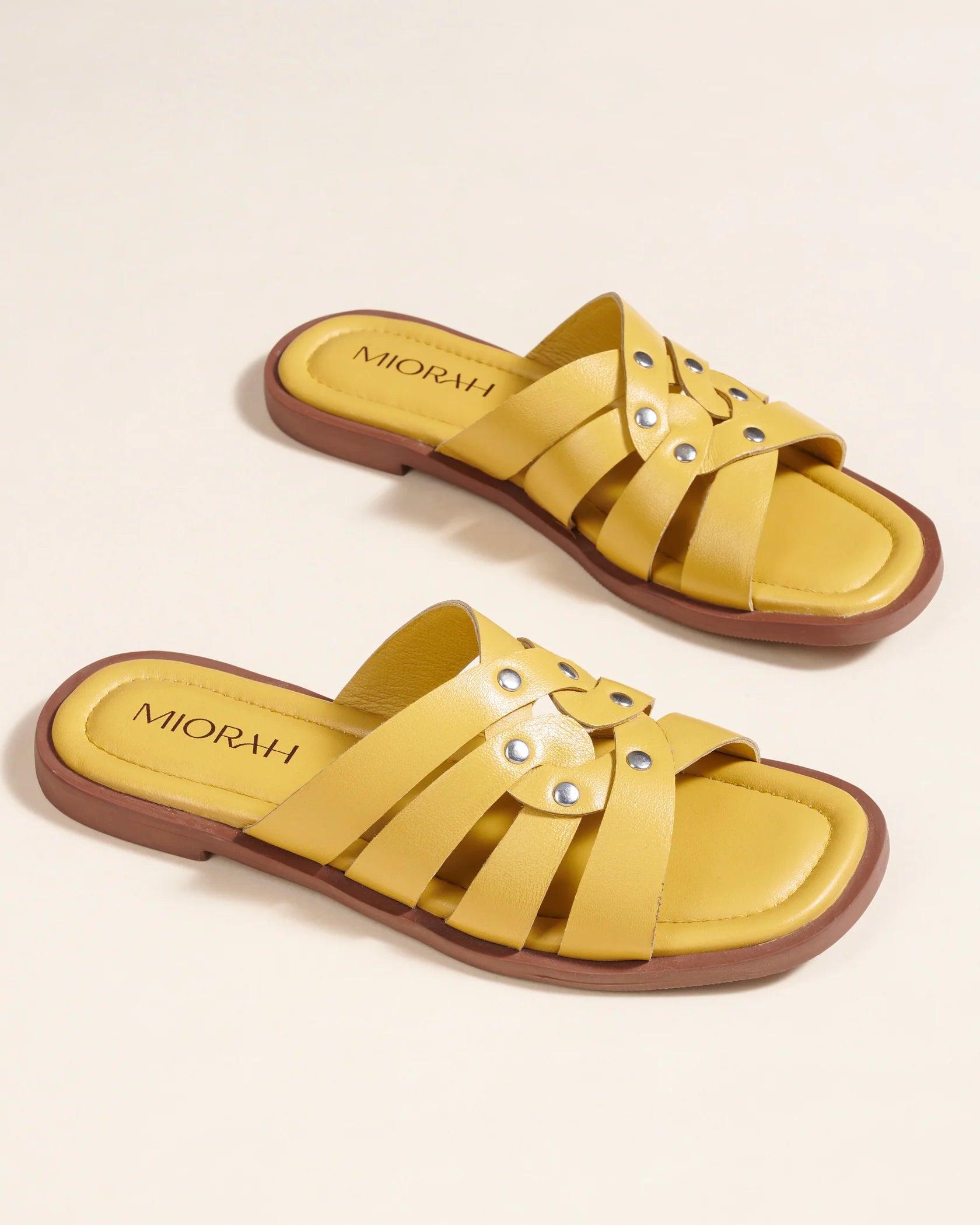 IVY Premium Leather Cushioned Flat Summer Stud Sliders - The Heels India