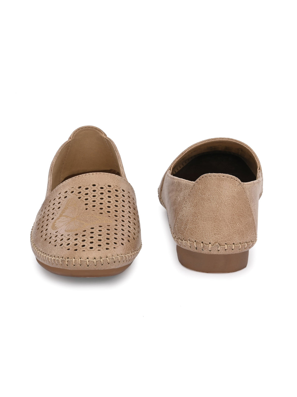 Butterfly Perforated Cushioned Leather Ballerinas