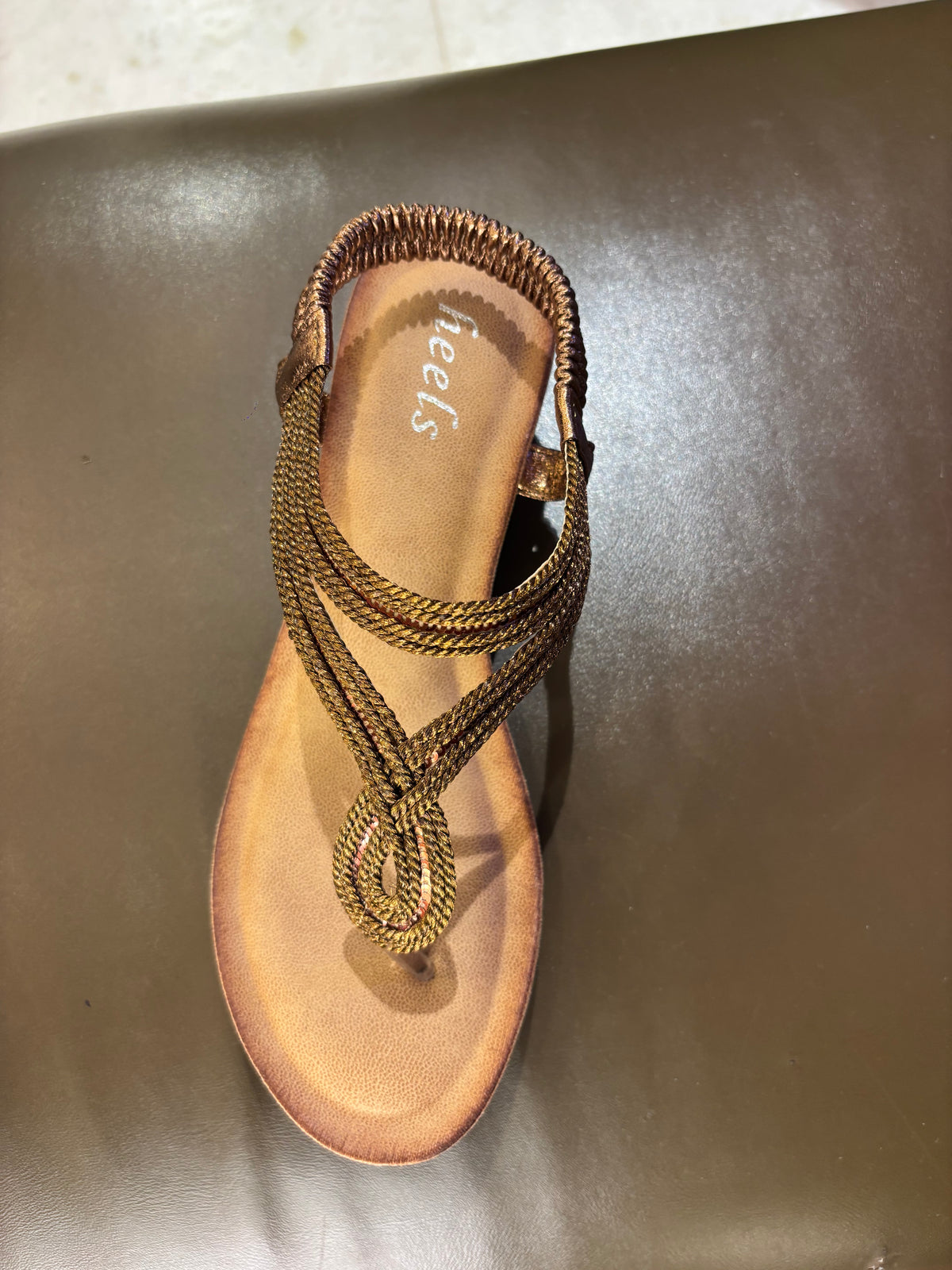 Cindy Wedge Back Elastic Crochet Sandals in Brown - The Heels India
