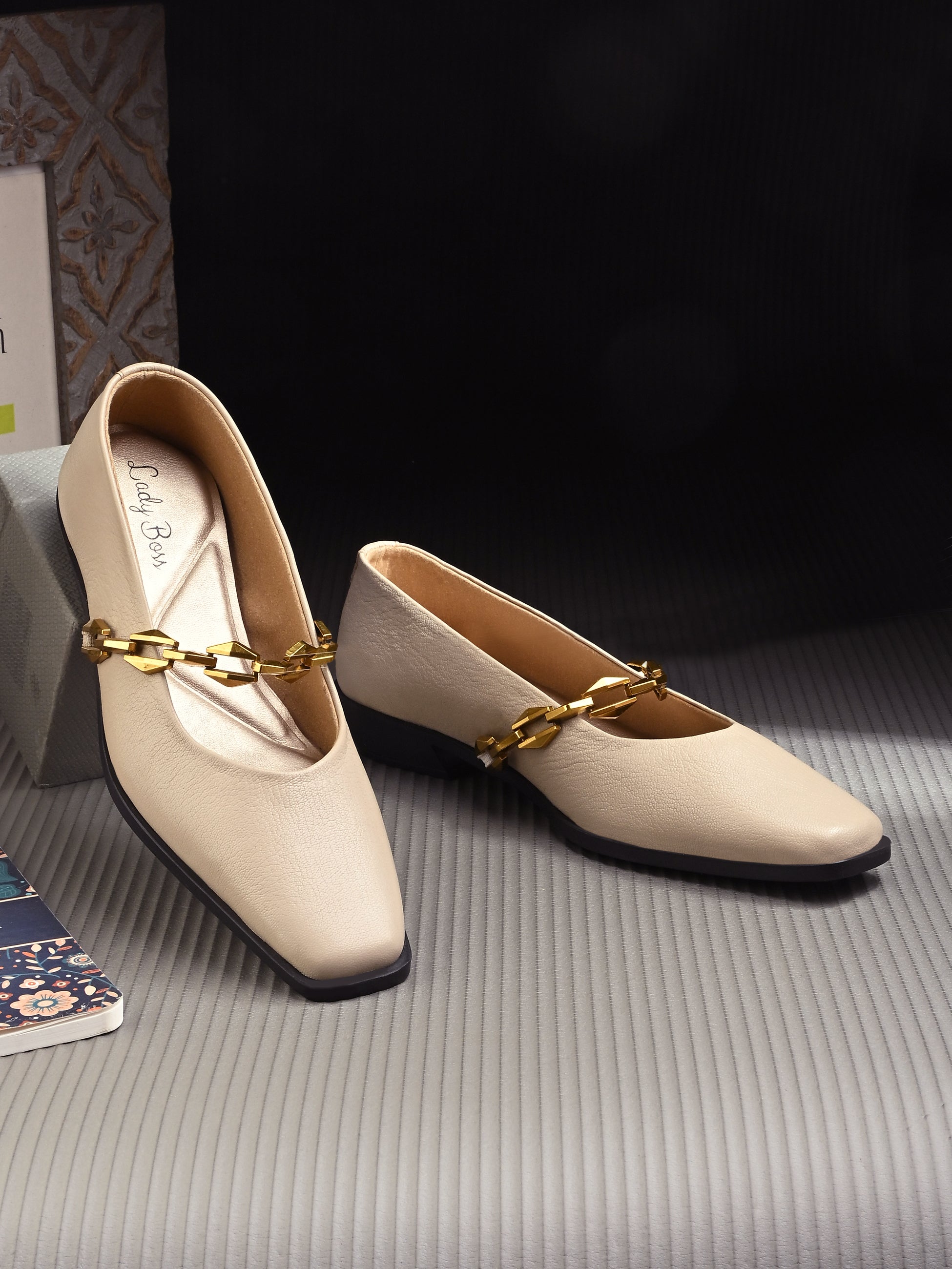 Marceline Leather Chain Heel Ballerinas