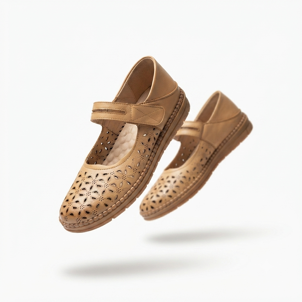 Crimson Leather Velcro Strap Perforated Cushioned Loafers