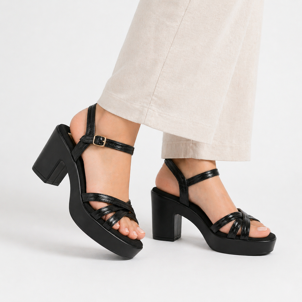 Alba Platform Peep Toe Block Heel Sandals
