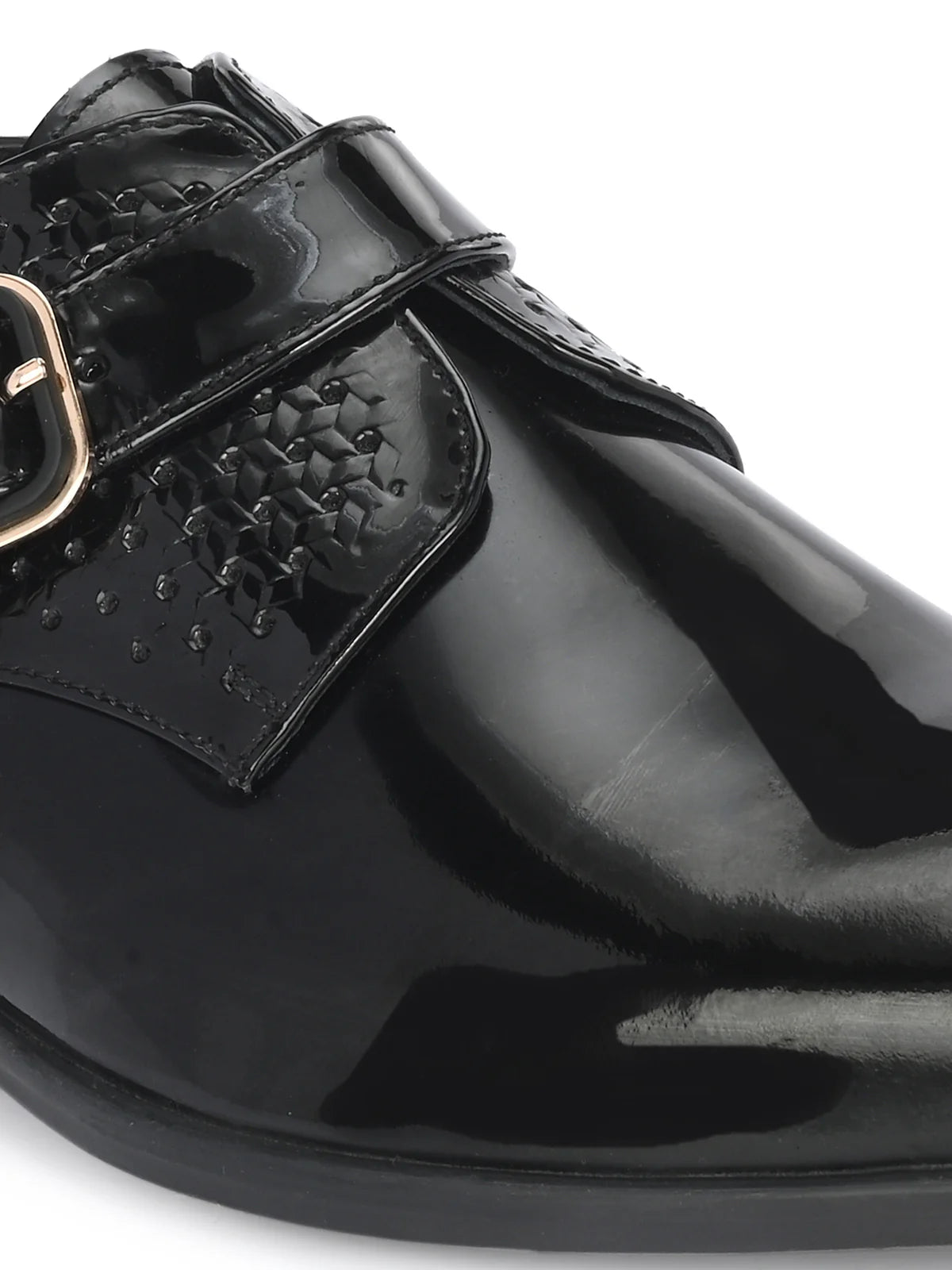 Enzo Premium Leather Patent Monk Strap Formal Shoes