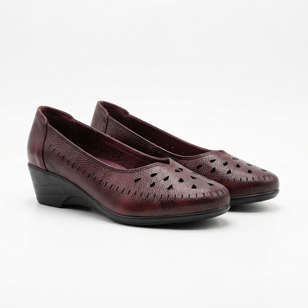 Lynda Perforated Leather Wedge Ballerinas