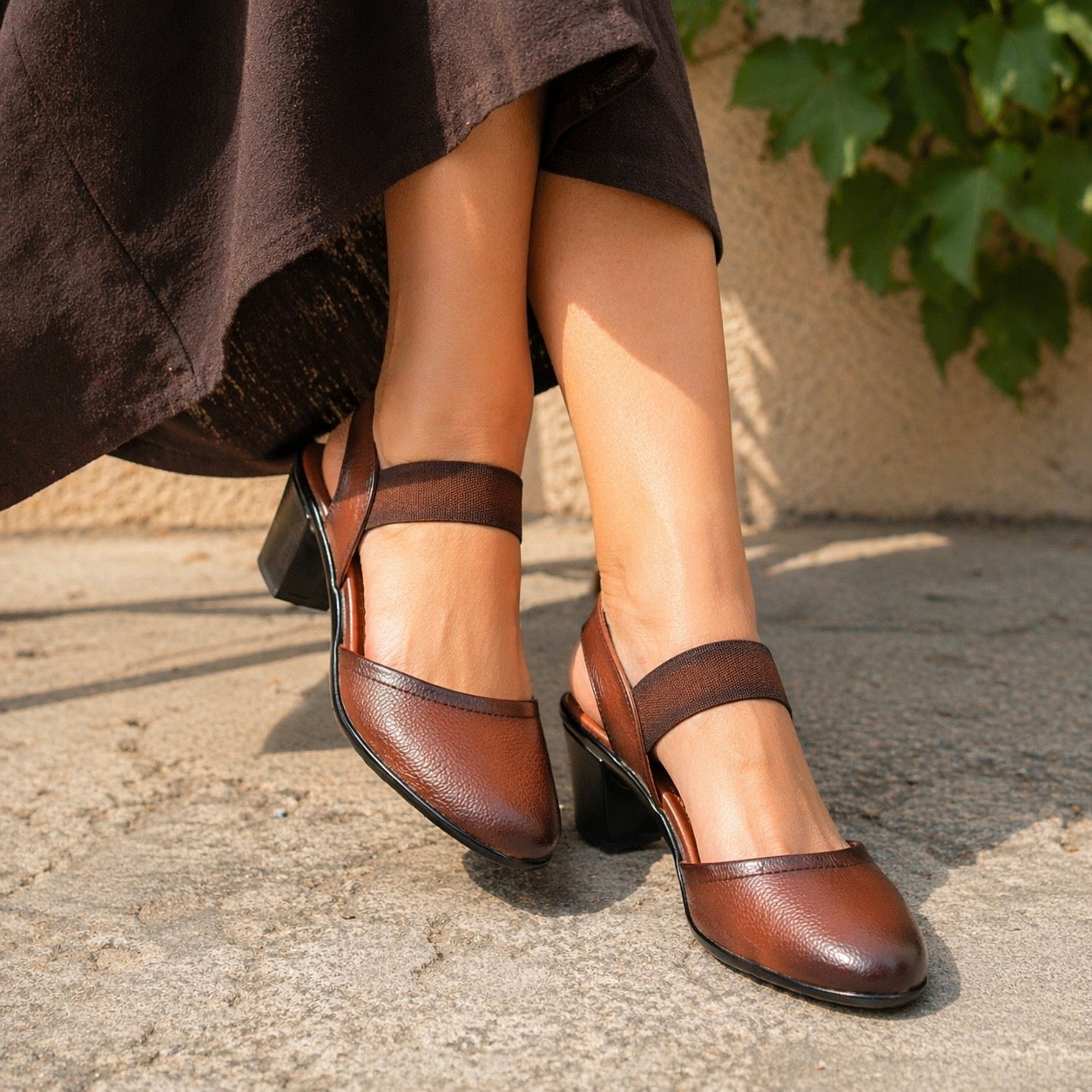 Marcia Leather Block Heel Pumps - The Heels India