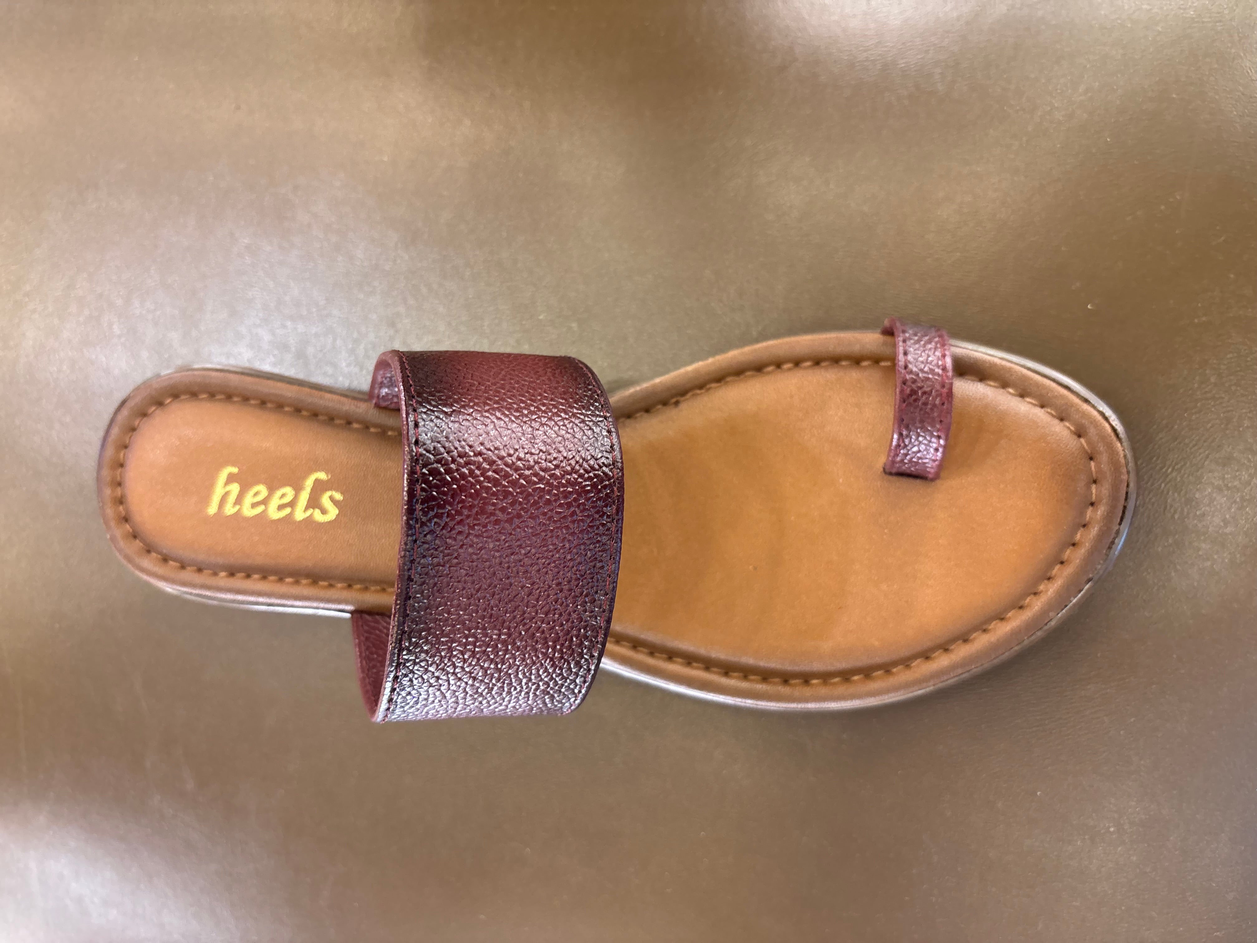 Welma Thumb Strap Leather Summer Slippers Maroon - The Heels India
