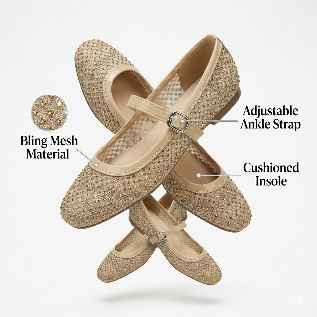 Olivia Premium Mesh Flat Mary Jane Ballerinas