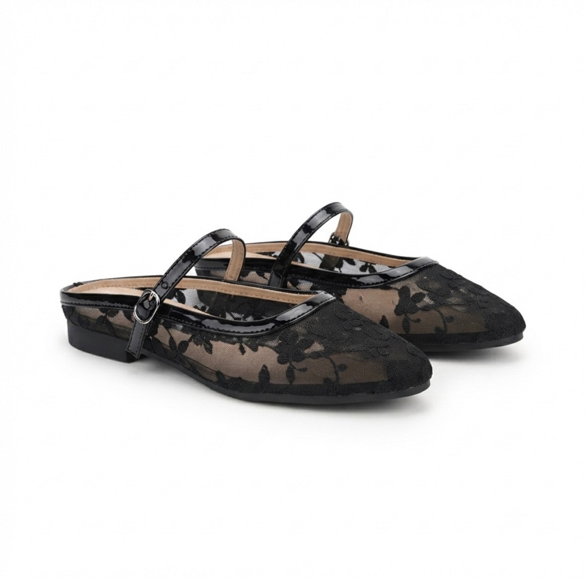 Carla 2.0 Mesh Hand Embroidered Mary Jane Ballerinas in Black - The Heels India