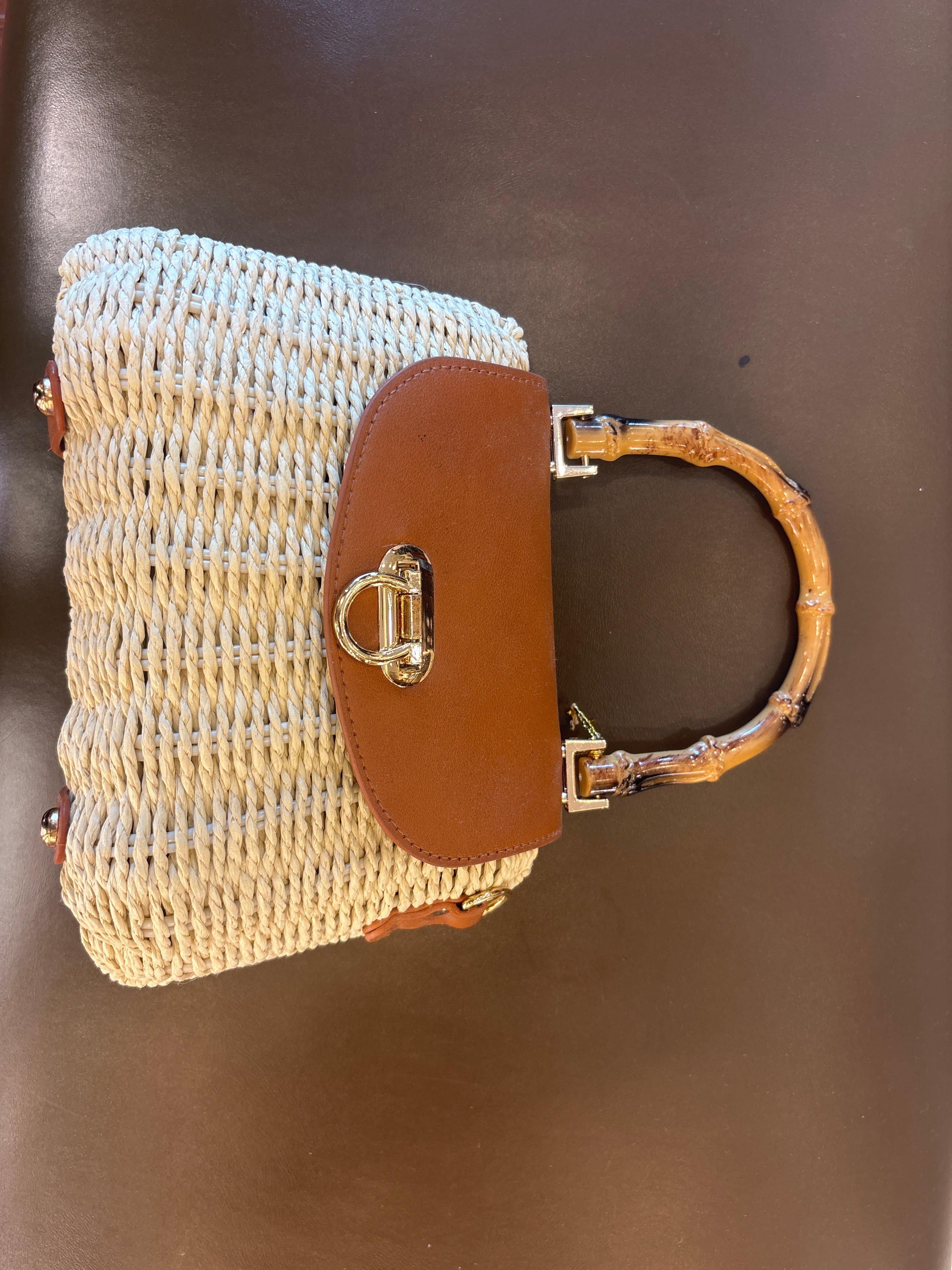 Wooden Handle Boho Straw Sling Bags