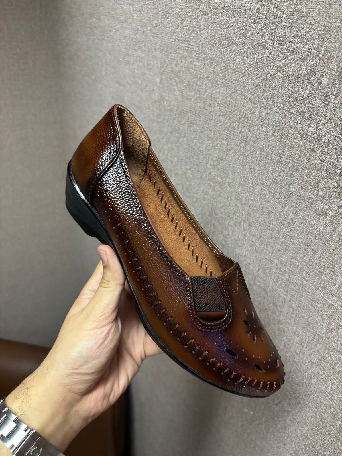 Ines Perforated Leather Wedge Ballerinas