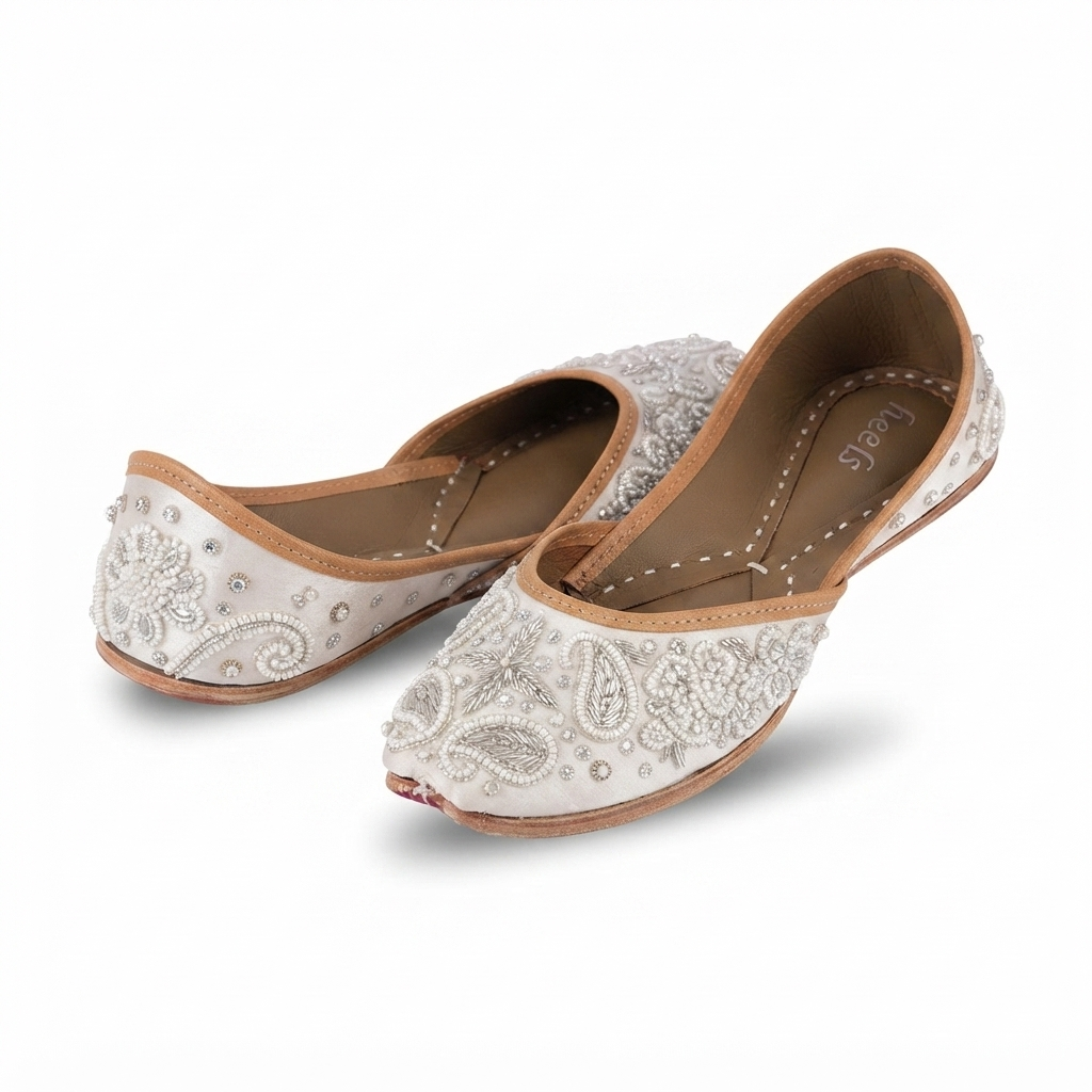 Chamak Handcrafted Leather Juttis Silver - The Heels India