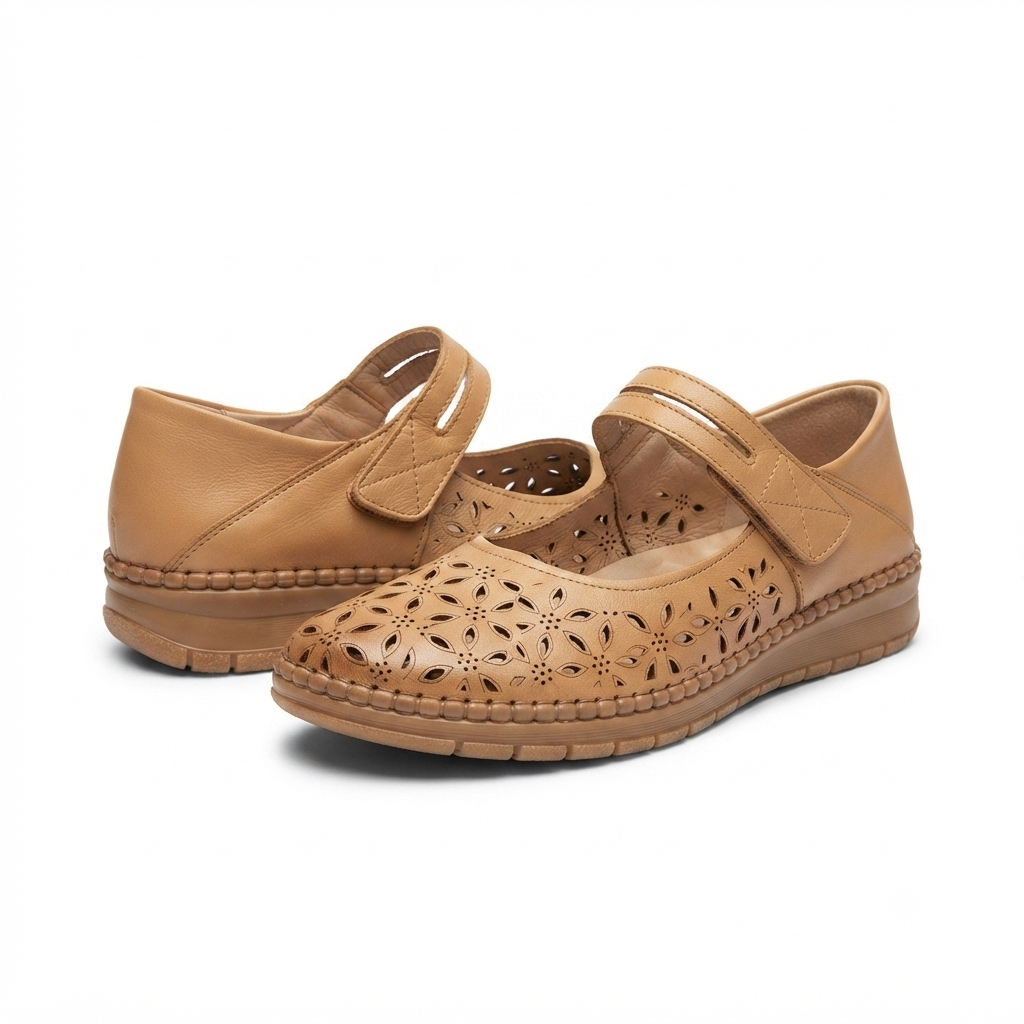 Crimson Leather Velcro Strap Perforated Cushioned Loafers