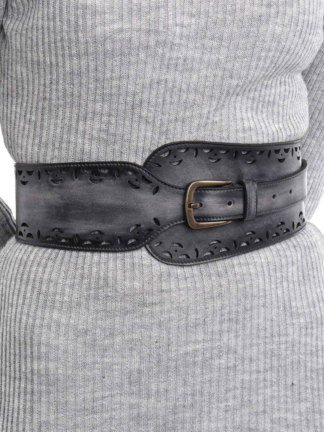 Washed Black Womens Genuine Leather Belt