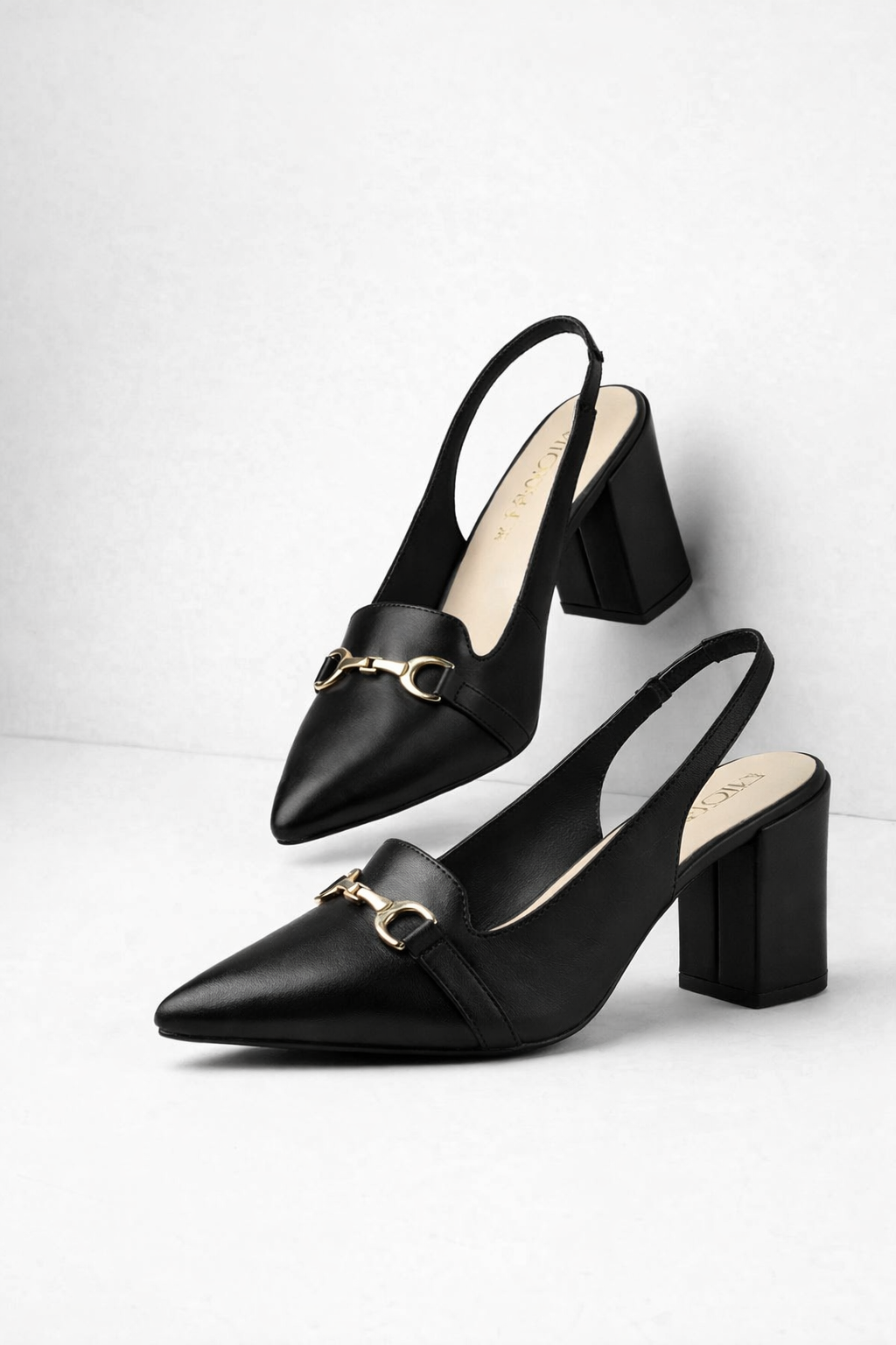 ELENA Premium Leather Slingback Block Heels