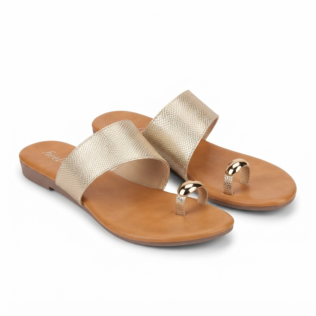 Nova 3.0 Buckled Cushioned Thumb Sliders in Gold - The Heels India