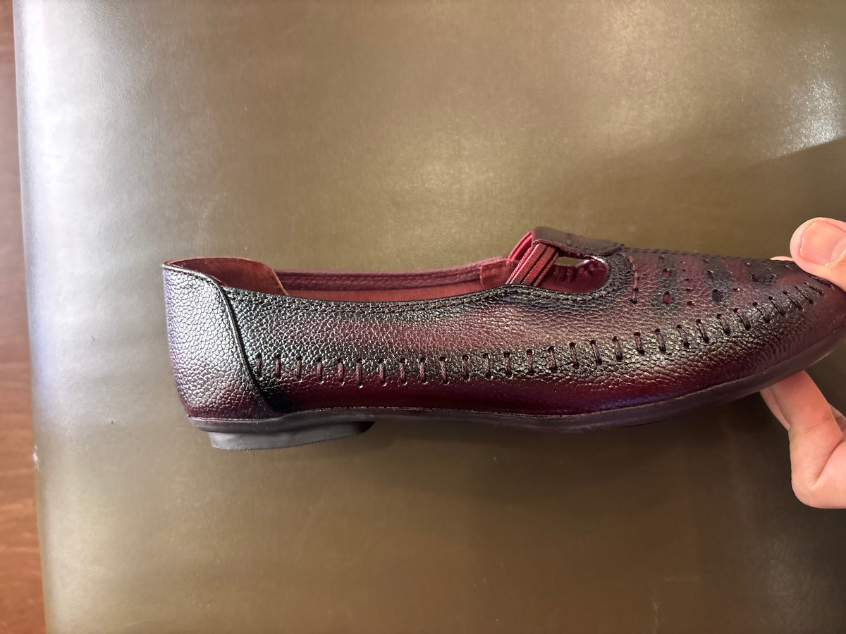 Nida Leather Elastic Perforated Loafers in Maroon - The Heels India