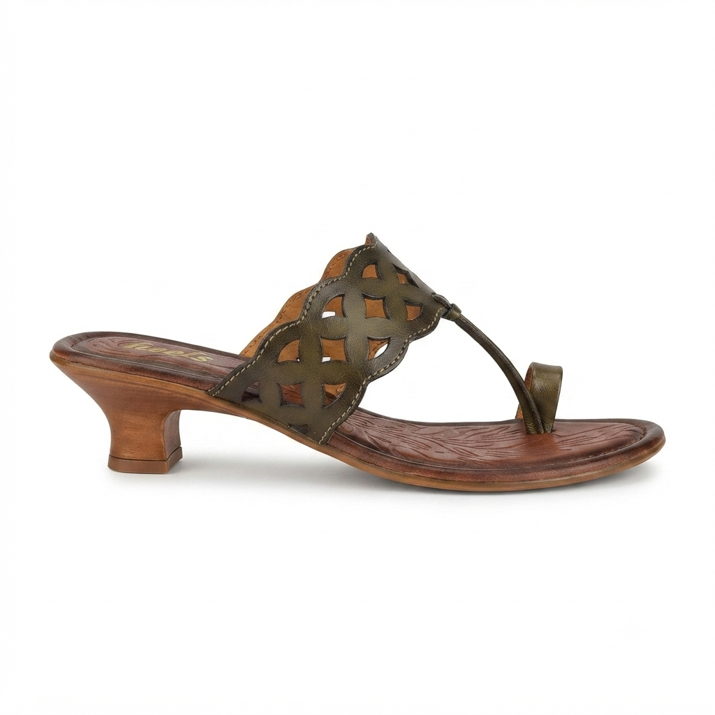 Gabriella Perforated Thumb Strap Kitten Heels