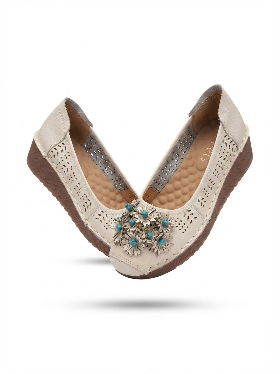 Flora 6.0 Premium Leather Cushioned Wedge Ballerinas