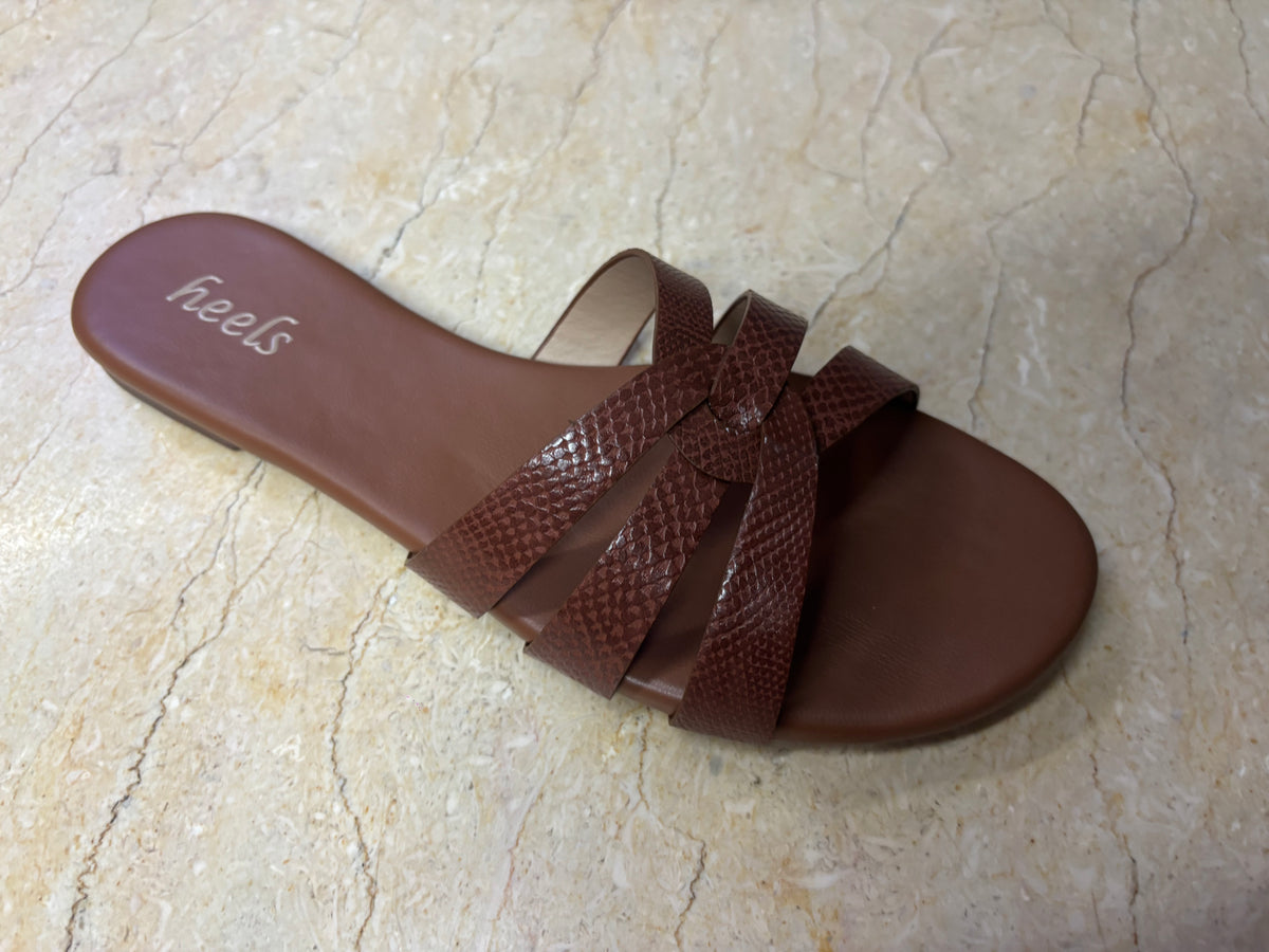 Delphine Cushioned Flat Sliders in Tan - The Heels India