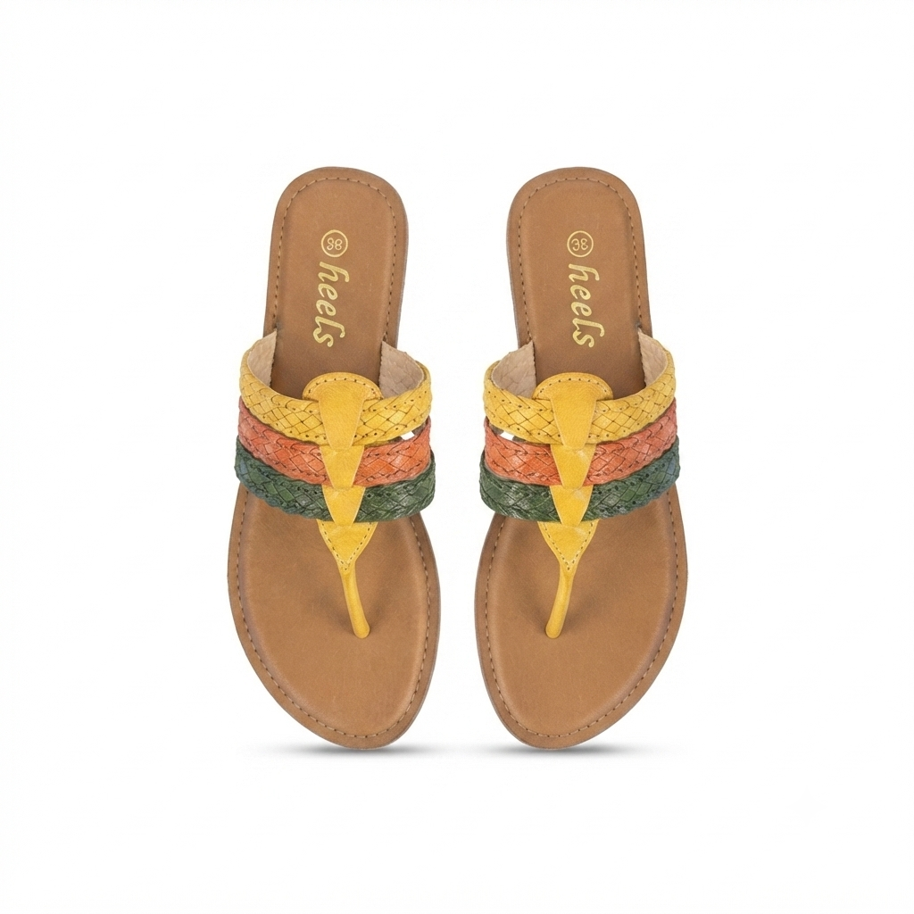 Kylie Leather Woven Strap Flat Slippers