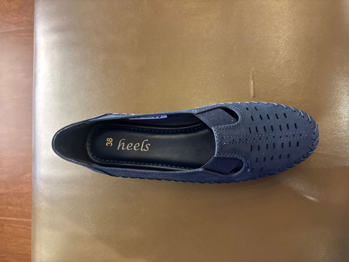 Paulina Nubuk Perforated Leather Ballerinas in Navy - The Heels India