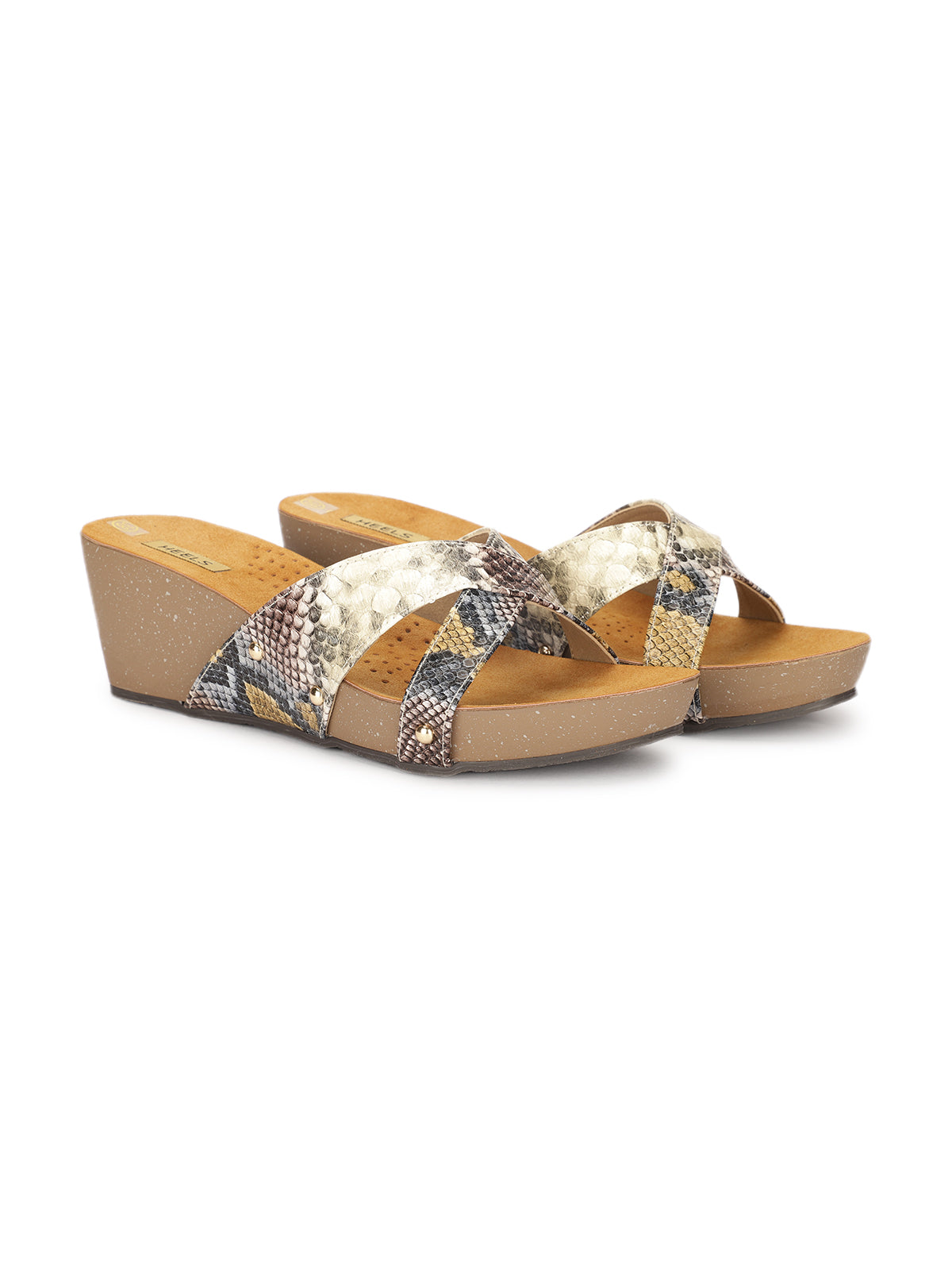Divera Cross Cushioned Wedge Slippers