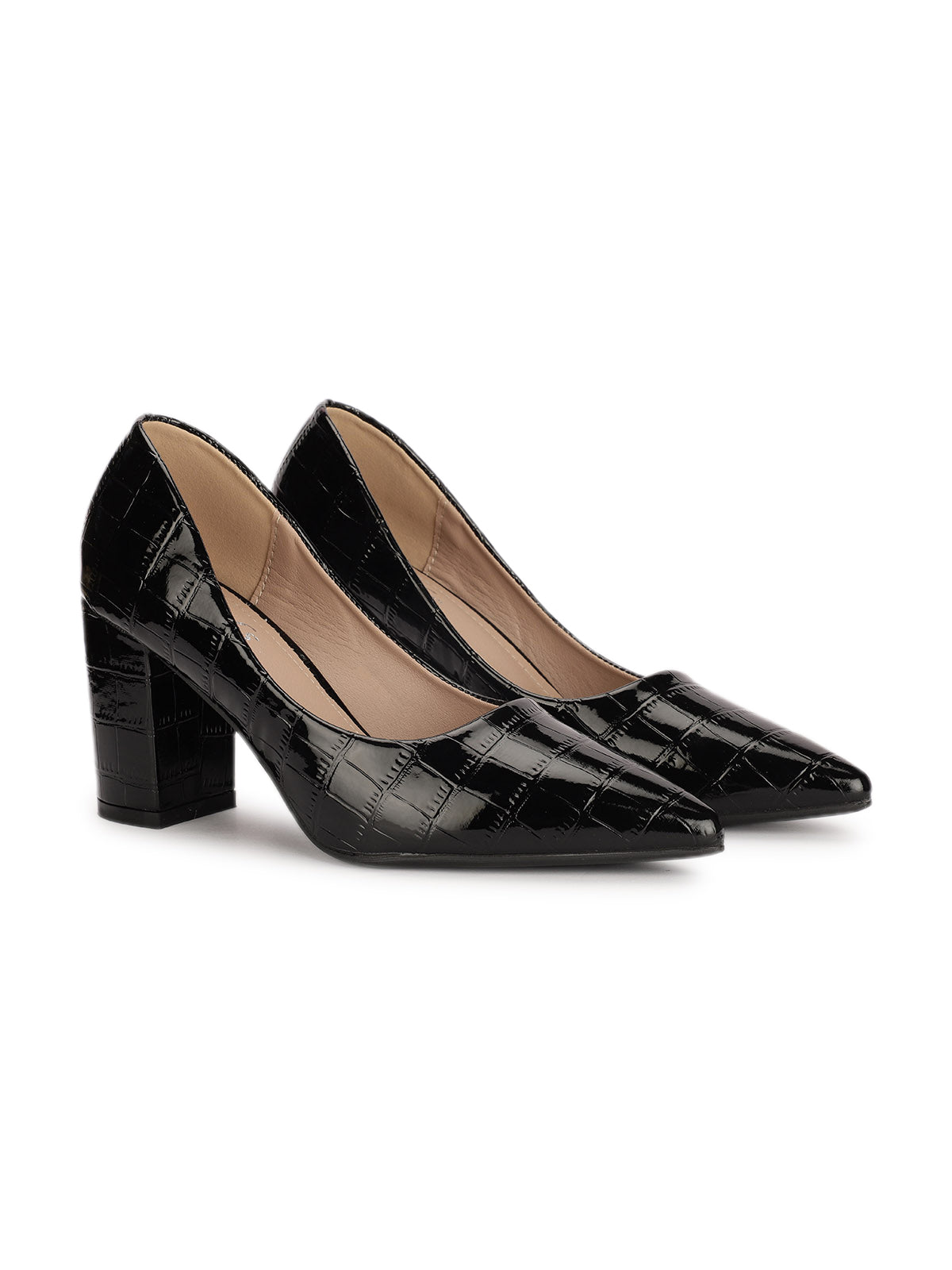 Lola Croco Block Heel Pumps