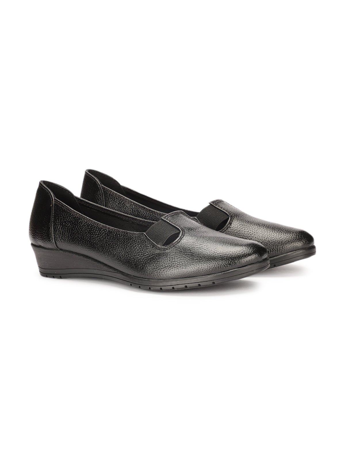 Stanway Side Elastic Leather Wedge Ballerinas