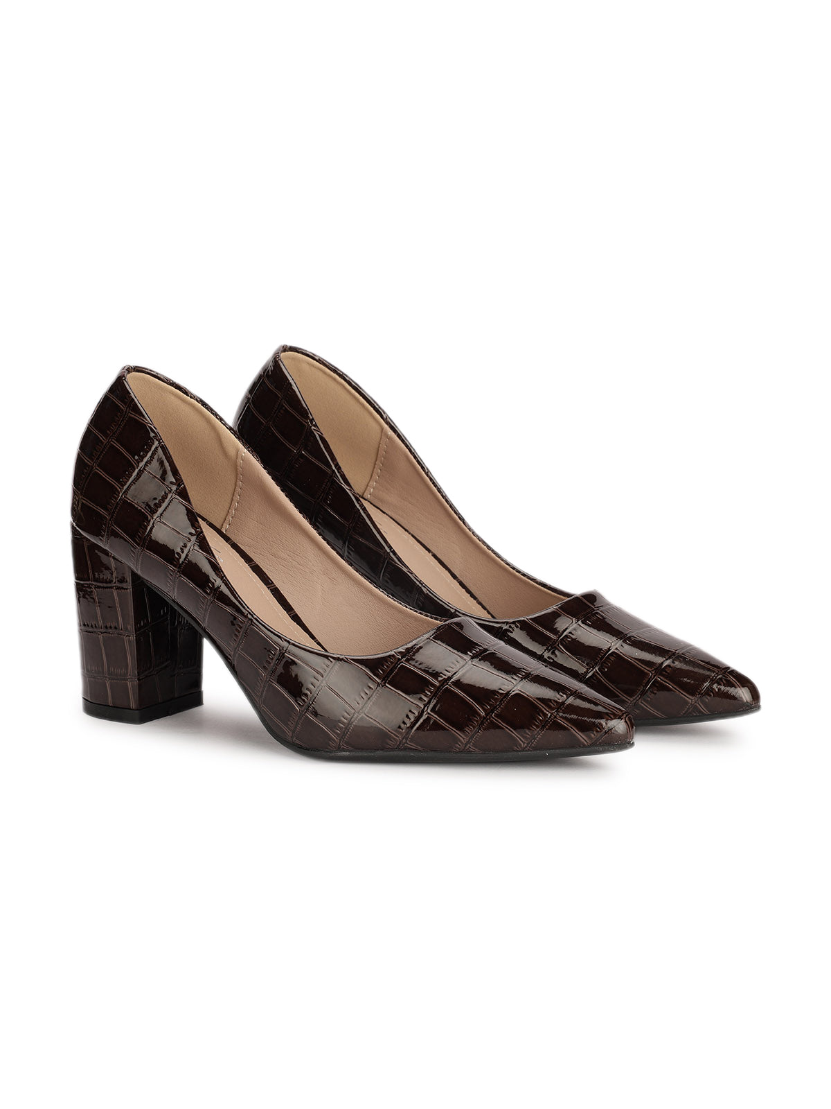 Lola Croco Block Heel Pumps