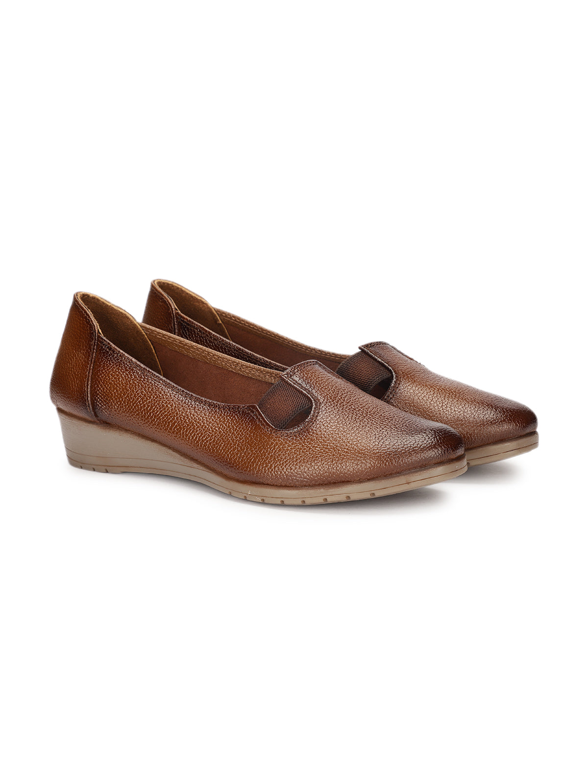 Stanway Side Elastic Leather Wedge Ballerinas