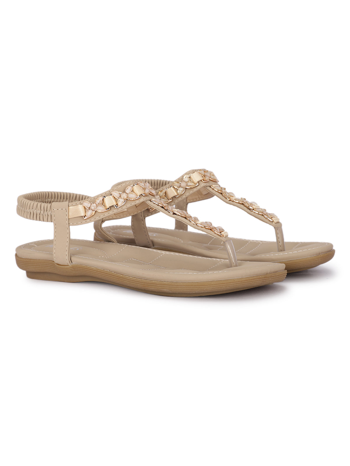 Crimson Embellished Flat Sandals