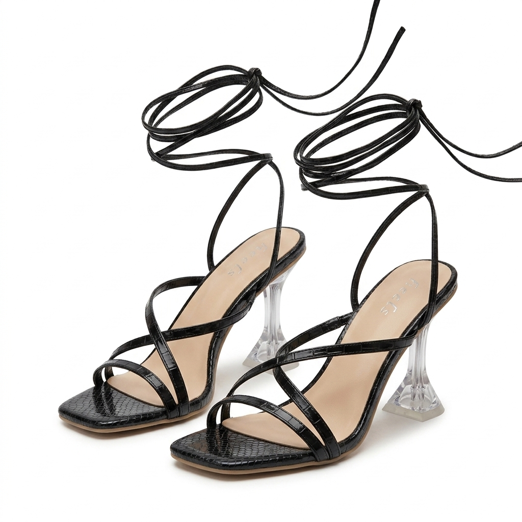 Lydia Tie Up Transparent Pencil Heels