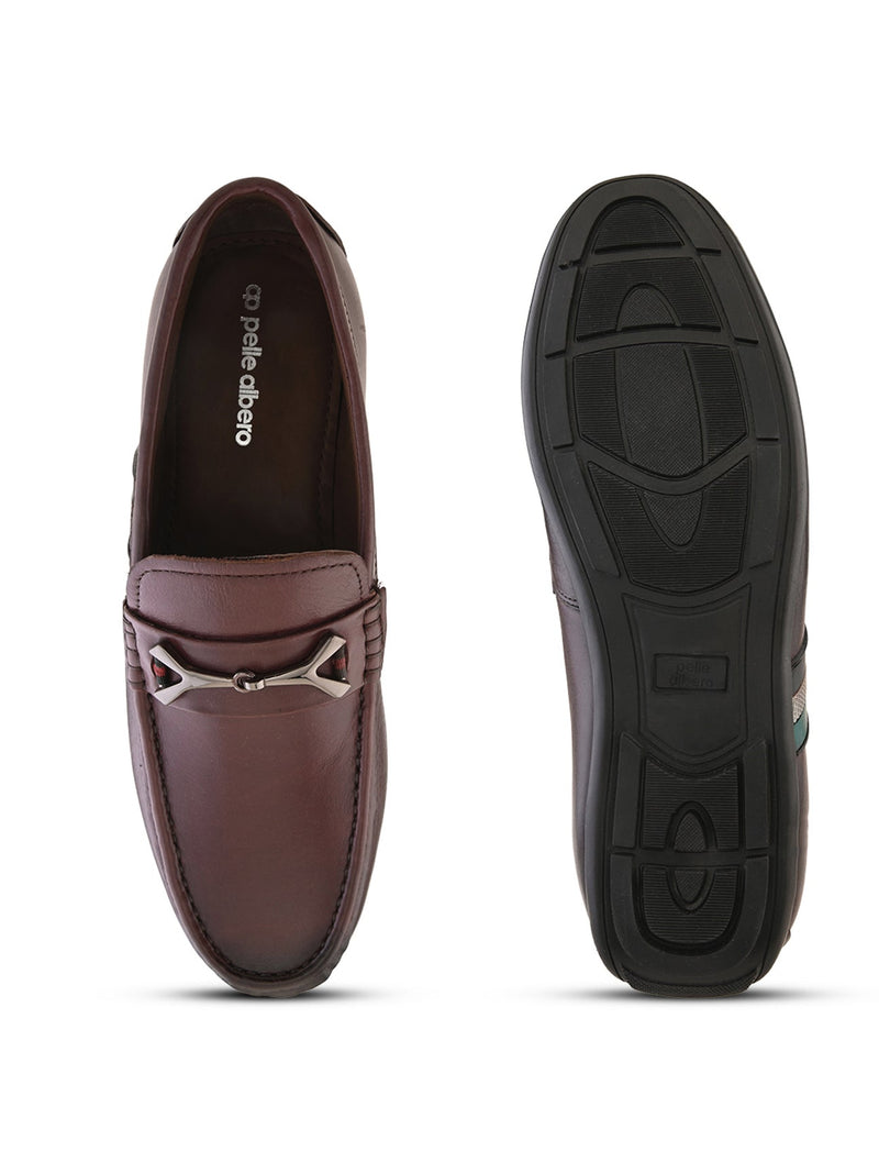 Ethan Bordo Leather Buckle Loafers